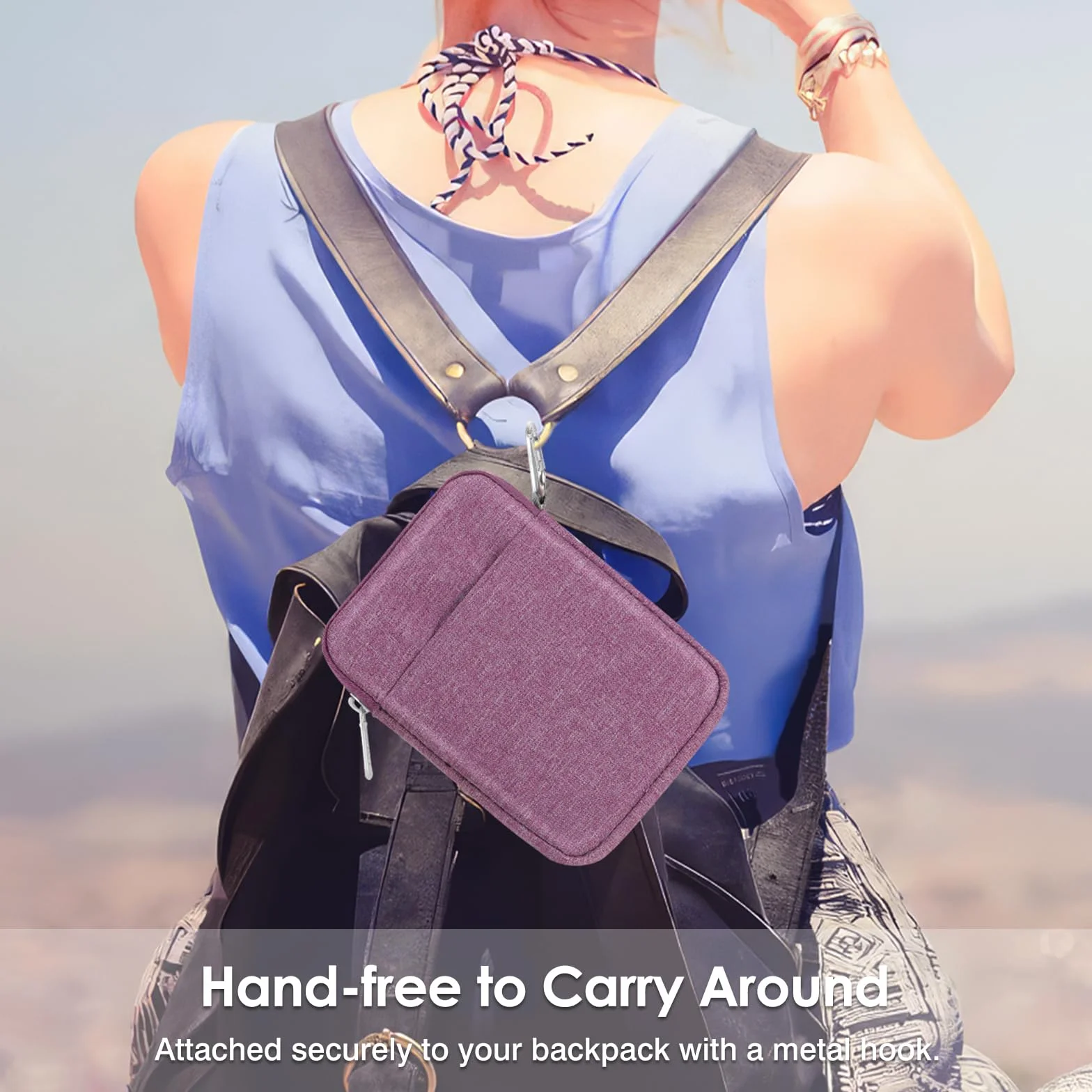MoKo Padded Ereader Sleeve Case for 6-7 inch Ereader Tablet Bag Protective Cover Pouch with a Carabiner, Compatible with 7" Colorsoft Signature Edition 2024, Purple