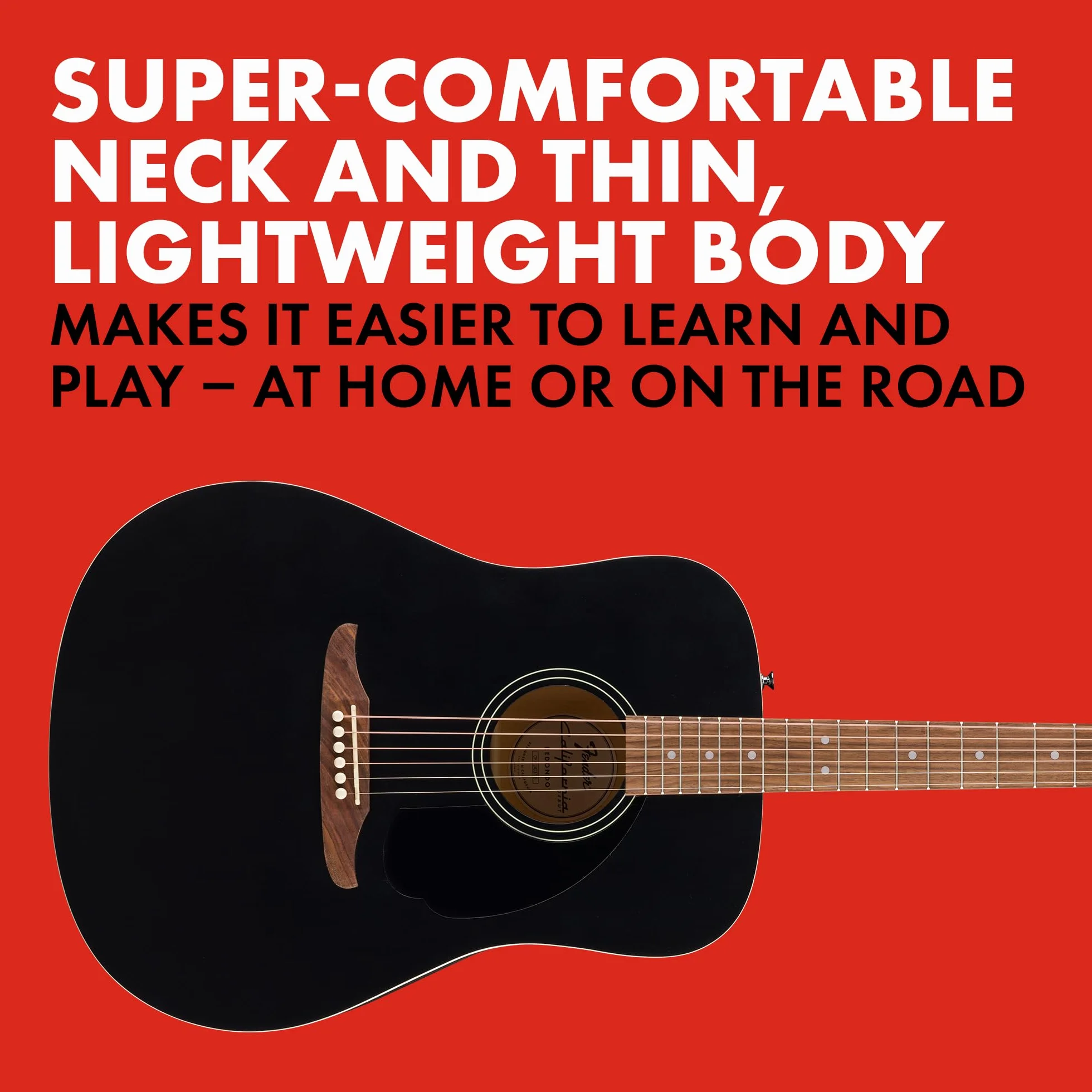 Fender California Debut Redondo Dreadnought gitara akustyczna, świerkowa góra, czarna maskownica, czarna