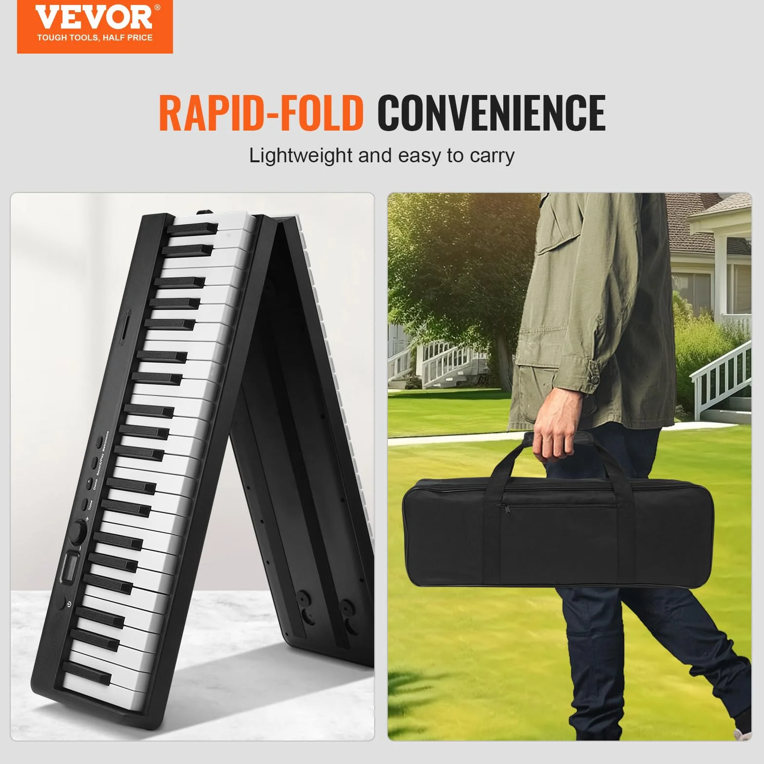 VEVOR 88 składanych klawiszy klawiatury fortepianu, Bluetooth i MIDI, cyfrowe pianino z podstawką na Sustain czułe na dotyk przyciski torby, akumulator dla początkujących nastolatków dorosłych,