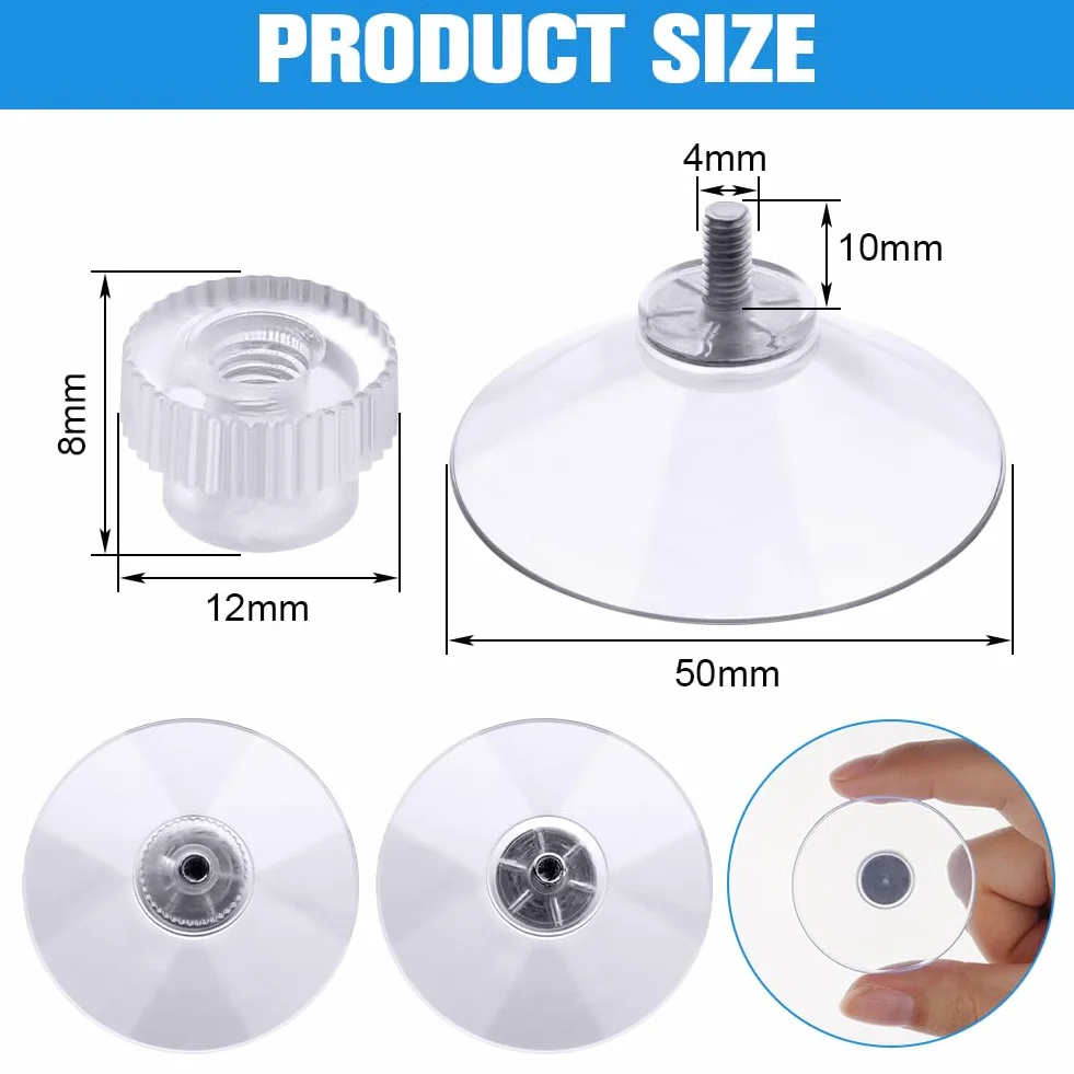 Flintronic 4 sztuki przyssawek z gwintem i nakrętką radełkowaną, przyssawki PCW Ø 50 mm, przezroczyste przyssawki bez wiercenia, bardzo mocne haczyki do okien, samochodu, dekoracji, kuchni,