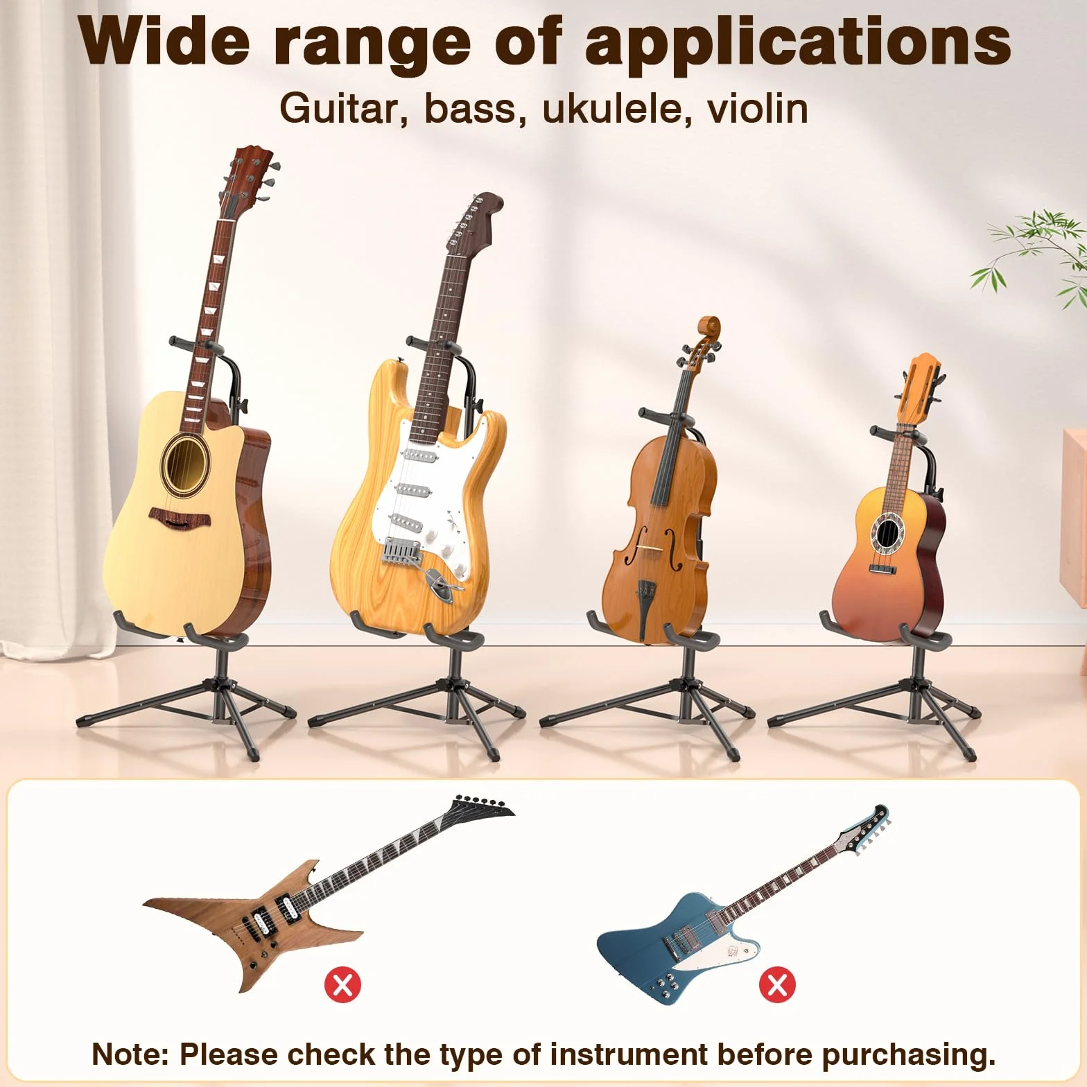 New bee Stojak na gitarę składany stojak gitarowy, stabilny i wytrzymały do gitar elektrycznych, klasyczna akustyka