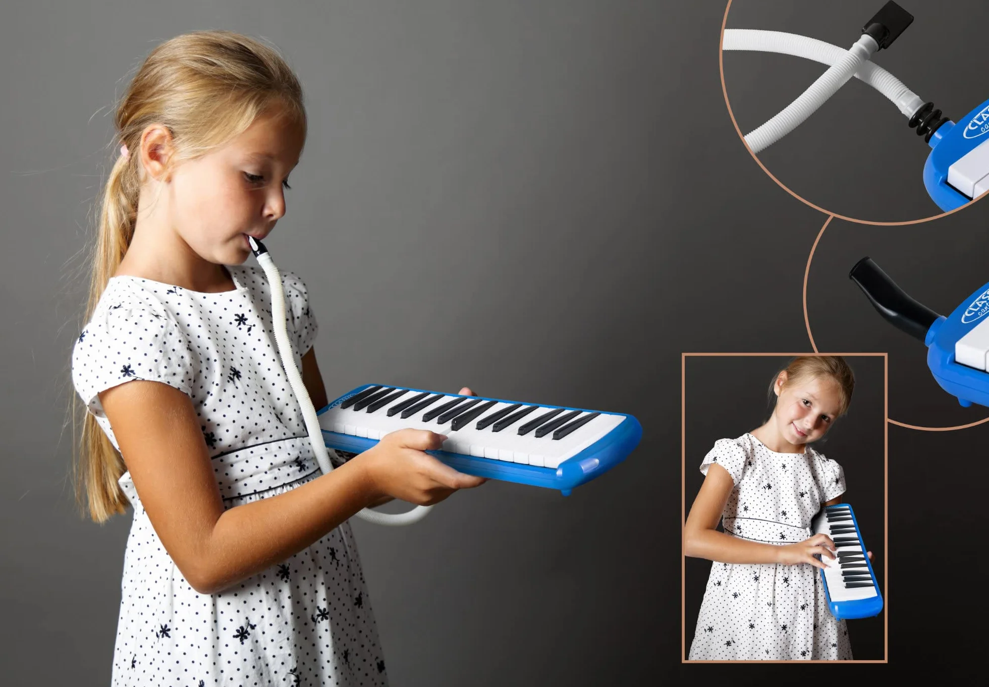 Classic Cantabile FML-32 BU Melodica 32 klawisze fa-do³, broszura 5 utworów dla dzieci, naklejki, etui, ustnik, wąż ustnik, kolor niebieski.