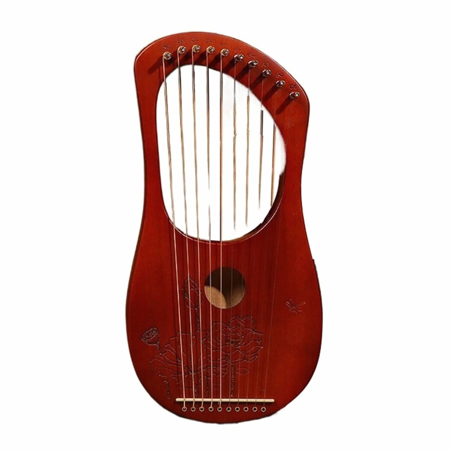 Harfa Lirowa 10, 16,19 Strun Przenośna Lyre Harfa Profesjonalna Mahoniowy Korpus Wzorzysty Instrument Muzyczny Dla Dorosłych Dzieci Początkujących Gig(10-string - curry)