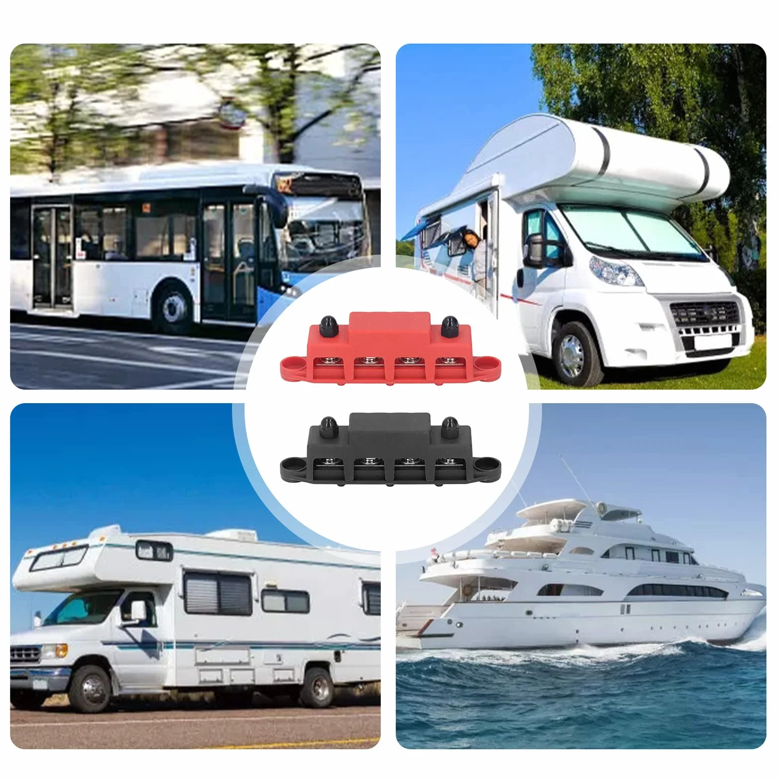 2 szt. Blok Dystrybucji Zasilania Blok Dystrybucji Zasilania, Szyna Zbiorcza 48 V Szyna Zbiorcza DC 48 V 250 A, śruba M8 4 Terminal Stud Blok Dystrybucji Zasilania dla Auto
