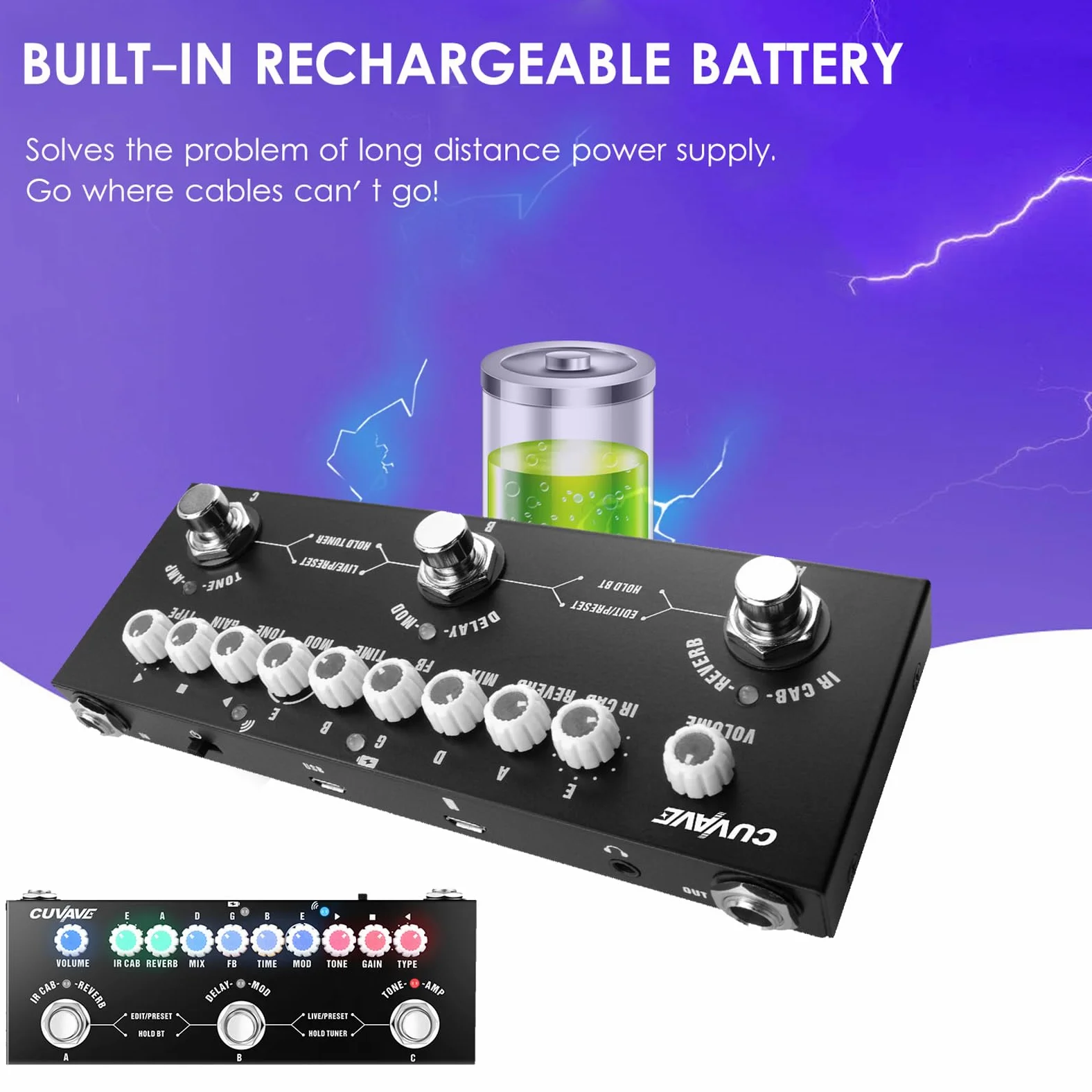 HUIOP CUVAVE CUBE BABY Przenośna wielofunkcyjna gitara elektryczna, z efektem kombinacji z bezprzewodowym odtwarzaniem muzyki, nagrywanie telefonu, funkcja interfejsu audio typu C,