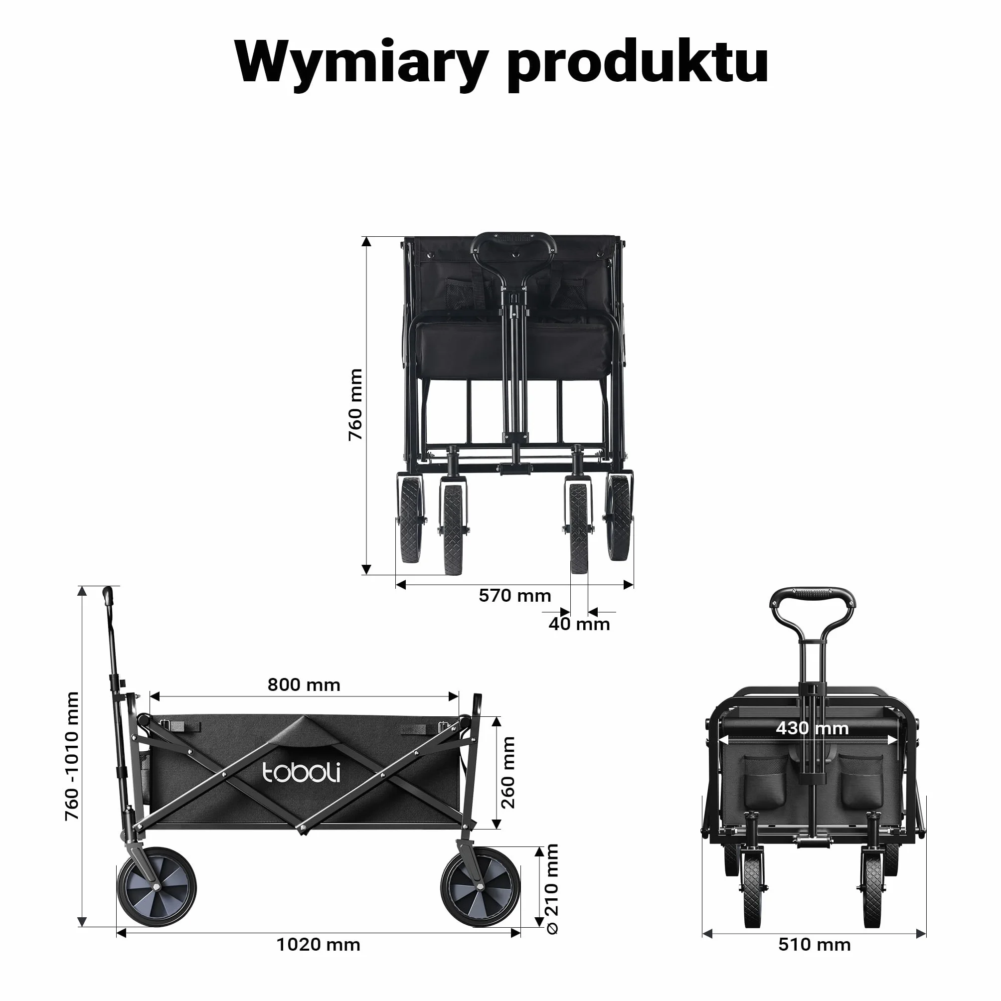 Składany wózek transportowy z teleskopowym uchwytem do 100 kg, kompaktowa przyczepka kempingowa, solidny wózek plażowy, turystyczny i ogrodowy