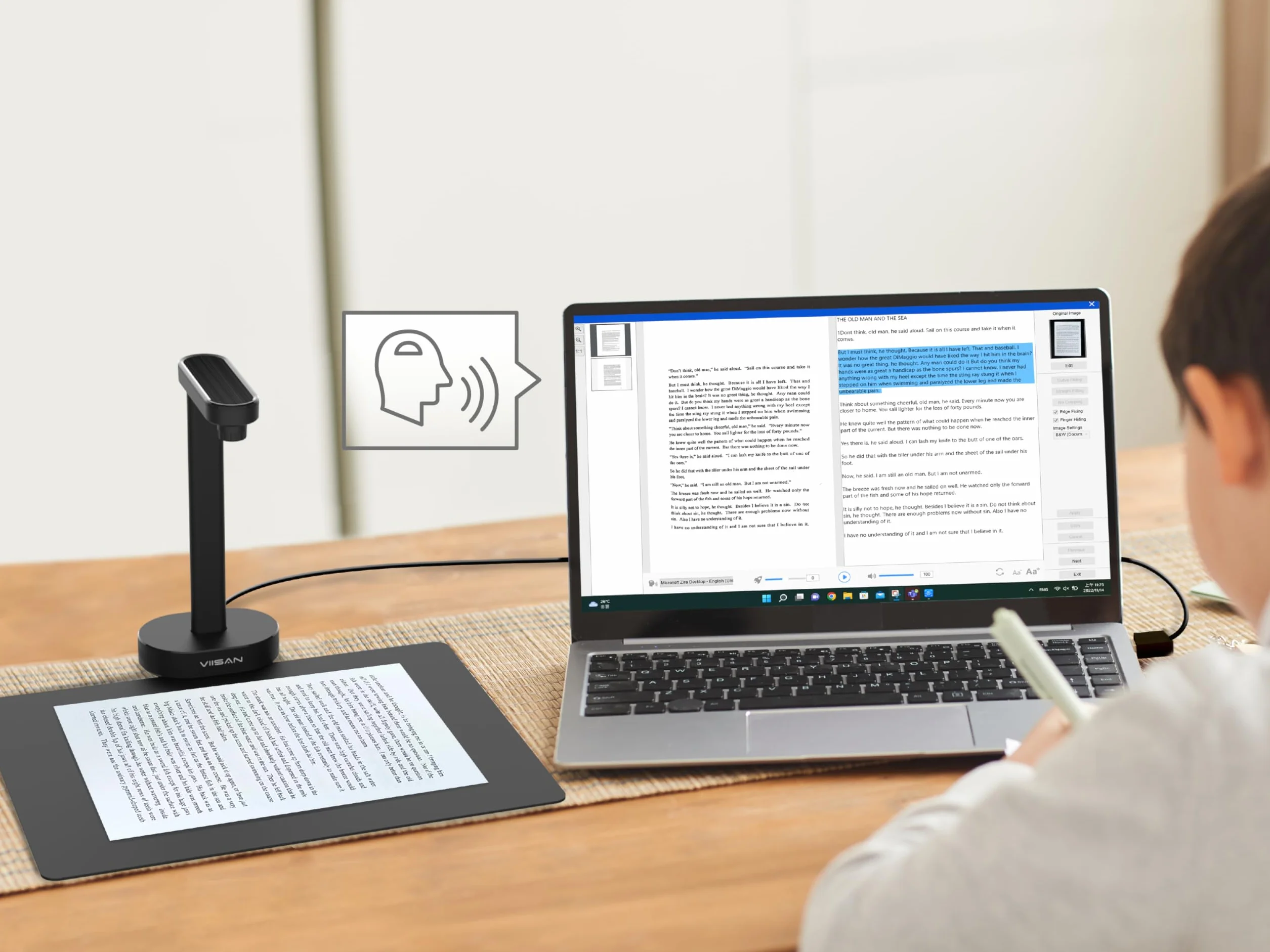 VIISAN skaner dokumentów, 16MP USB przenośny, rozmiar skanowania A4, korekcja skrętu, skanowanie wielostronicowych dokumentów, technologia OCR i TTS, działa z Windows i MacOS