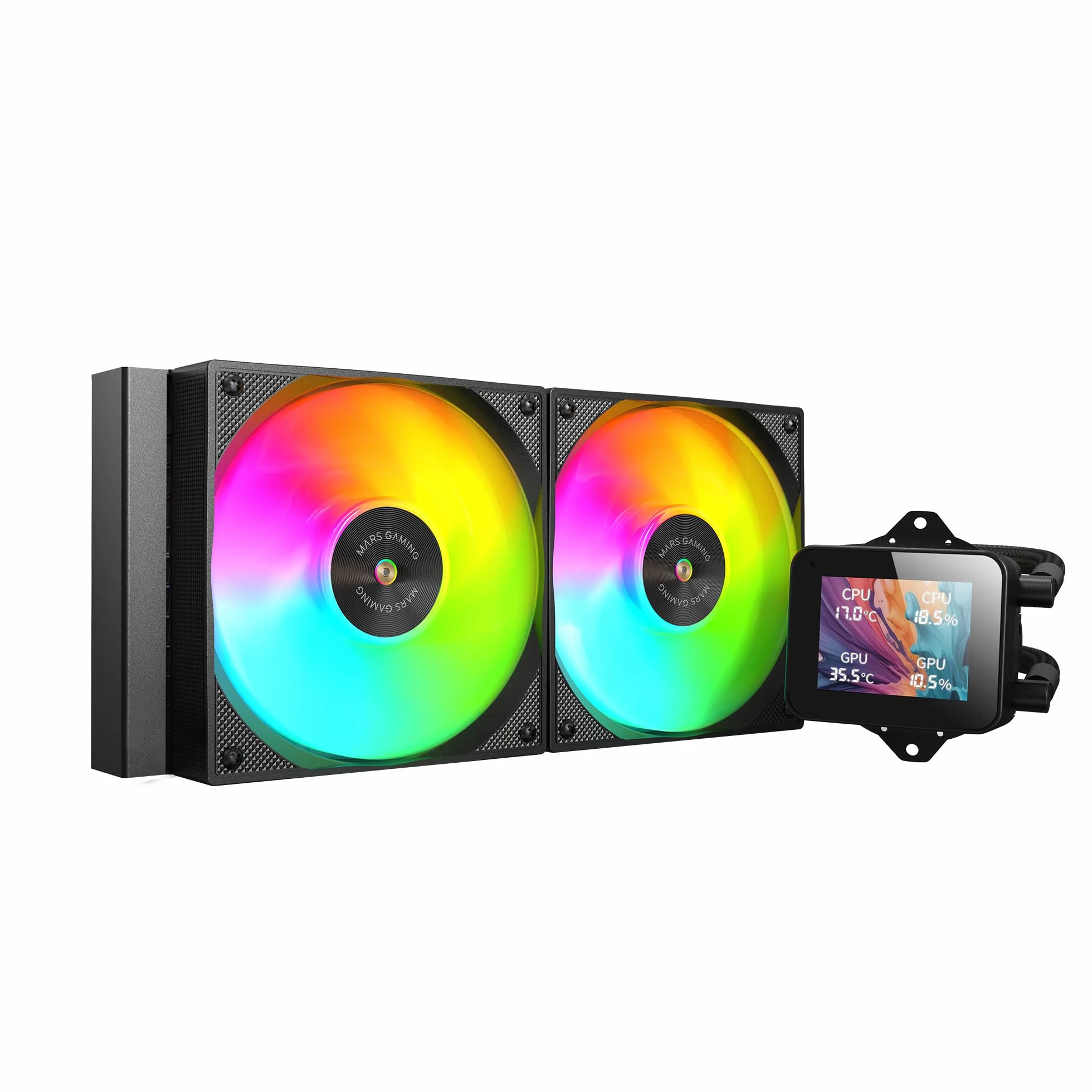 Mars Gaming ML-VISION240, Chłodzenie Cieczą AIO, TDP 500W, 2x Wentylatory ARGB Rdzeniem Miedzianym i Aluminiowym FDB, Ekran LCD IPS 4:3 Obrotem 360° i Oprogramowaniem, Uniwersalny Multisocket, Czarny