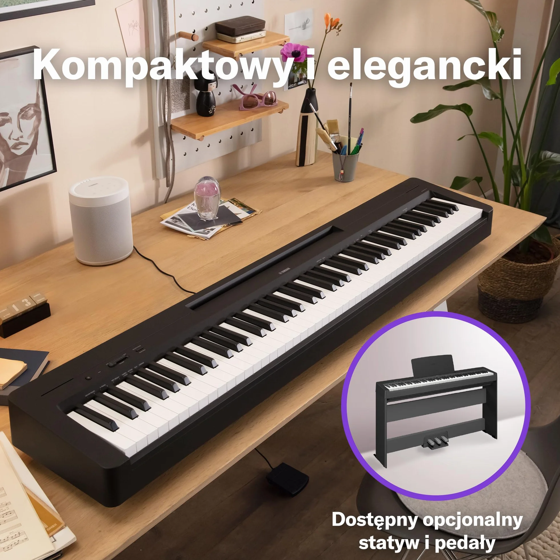 Yamaha P-145 Pianino Cyfrowe - Lekkie Pianino Cyfrowe z Klawiaturą Graded Hammer Compact z 88 Klawiszami i 10 Brzmieniami Instrumentalnymi, dla Początkujących, Czarne