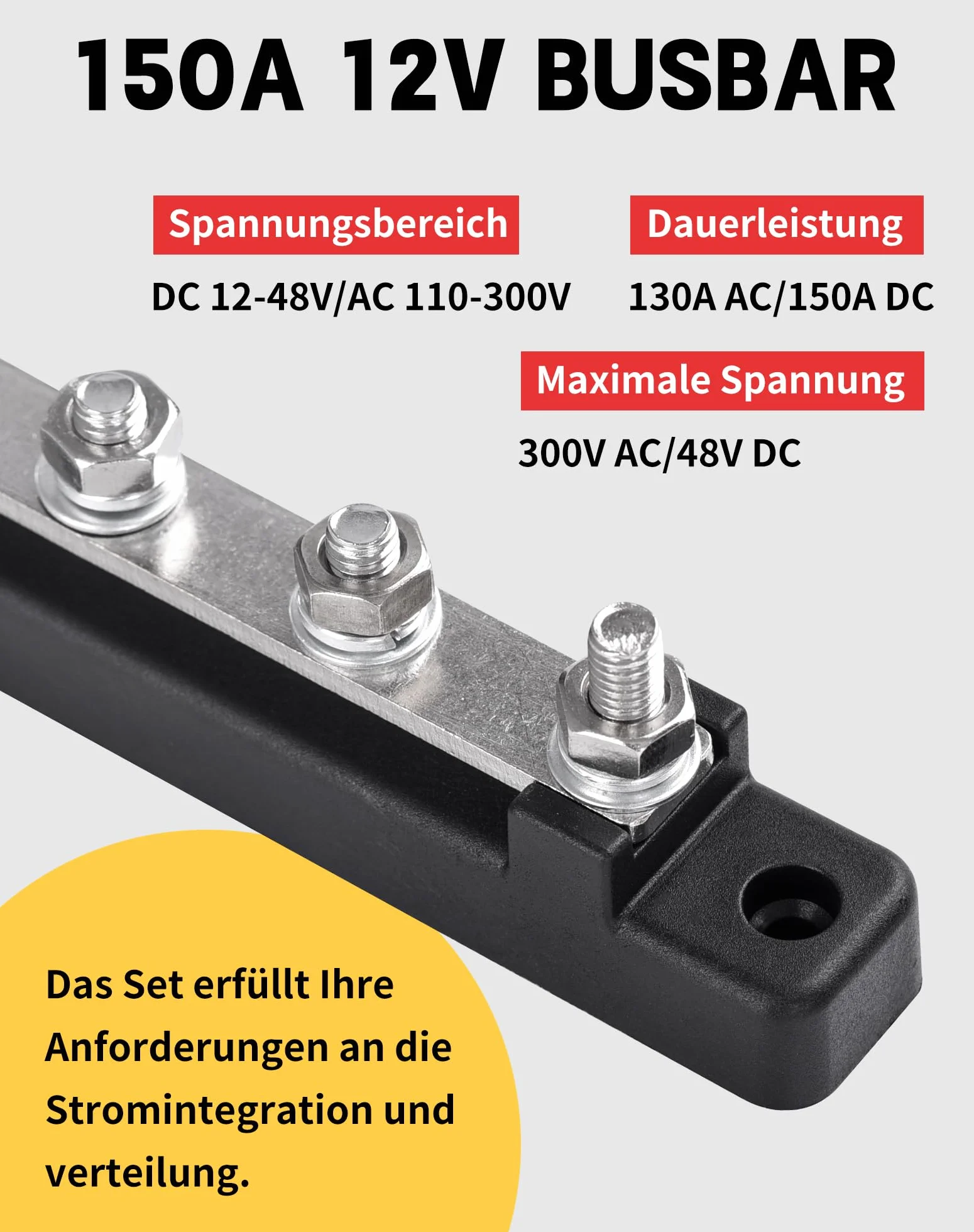 2 sztuki szyn zbiorczych 12 V-48 V DC 150 A, szyny zbiorcze, blok rozdzielczy z 4 x bolcami zaciskowymi M6 12 V, blok rozdzielczy zasilania z pokrywą, rozdzielacz 12 V, do samochodów RV, ciężarówek,