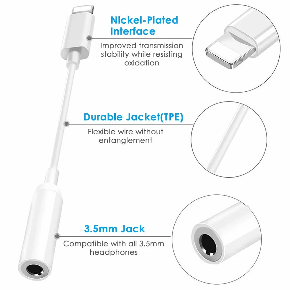 Adapter Lightning do słuchawek [certyfikat Apple MFi] iPhone na jack 3,5, dongle AUX Audio na gniazdo słuchawkowe, kompatybilny z iPhone 14/13/12/11/XR/X/XS/8/7, obsługuje wszystkie systemy iOS