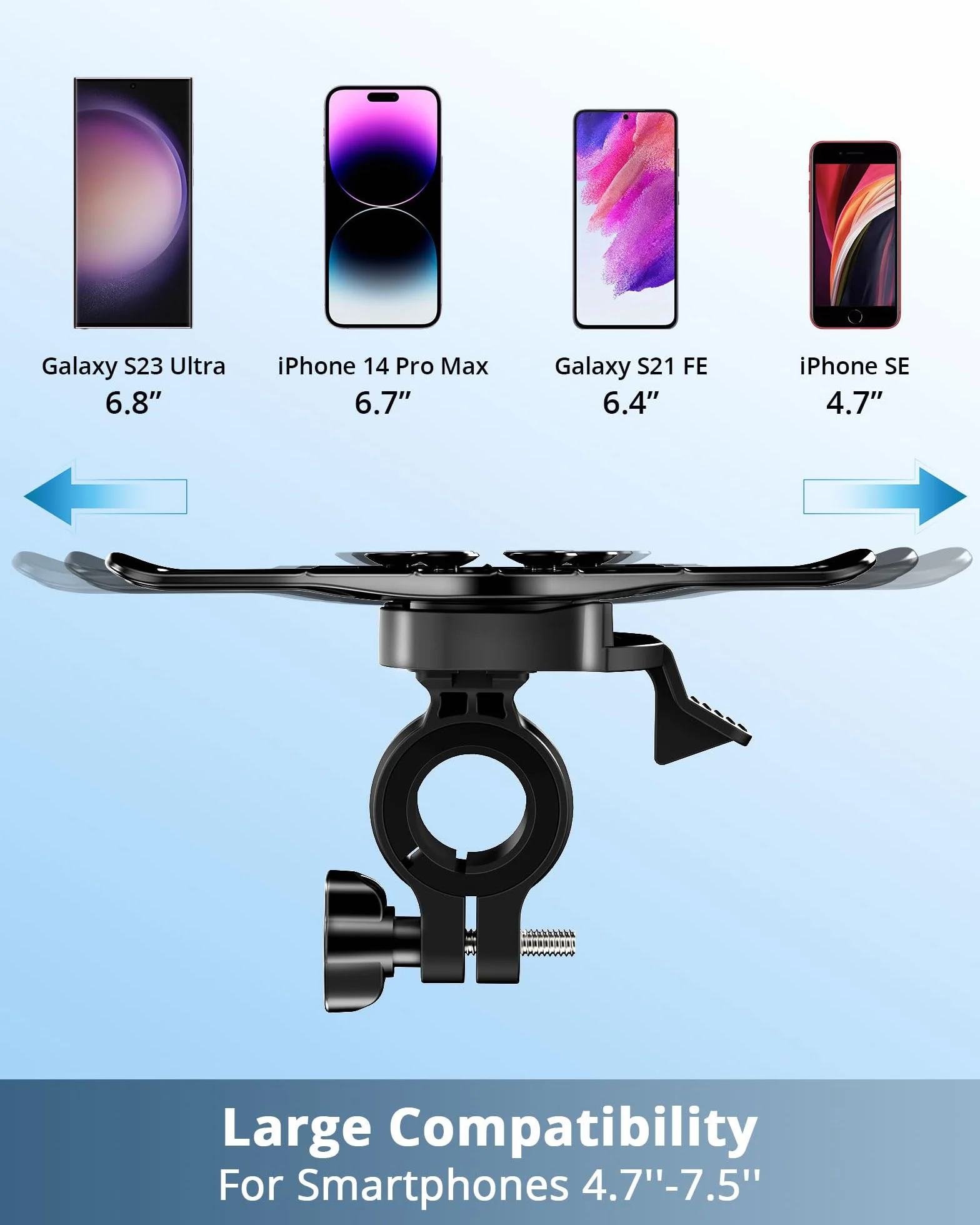 iFalarila 2024 Uchwyt rowerowy na telefon z mocną przyssawką, obrotowy o 360° uchwyt motocyklowy na telefon [1s Lock] Uniwersalny uchwyt na kierownicę kompatybilny ze smartfonami 4,5"-7,5"