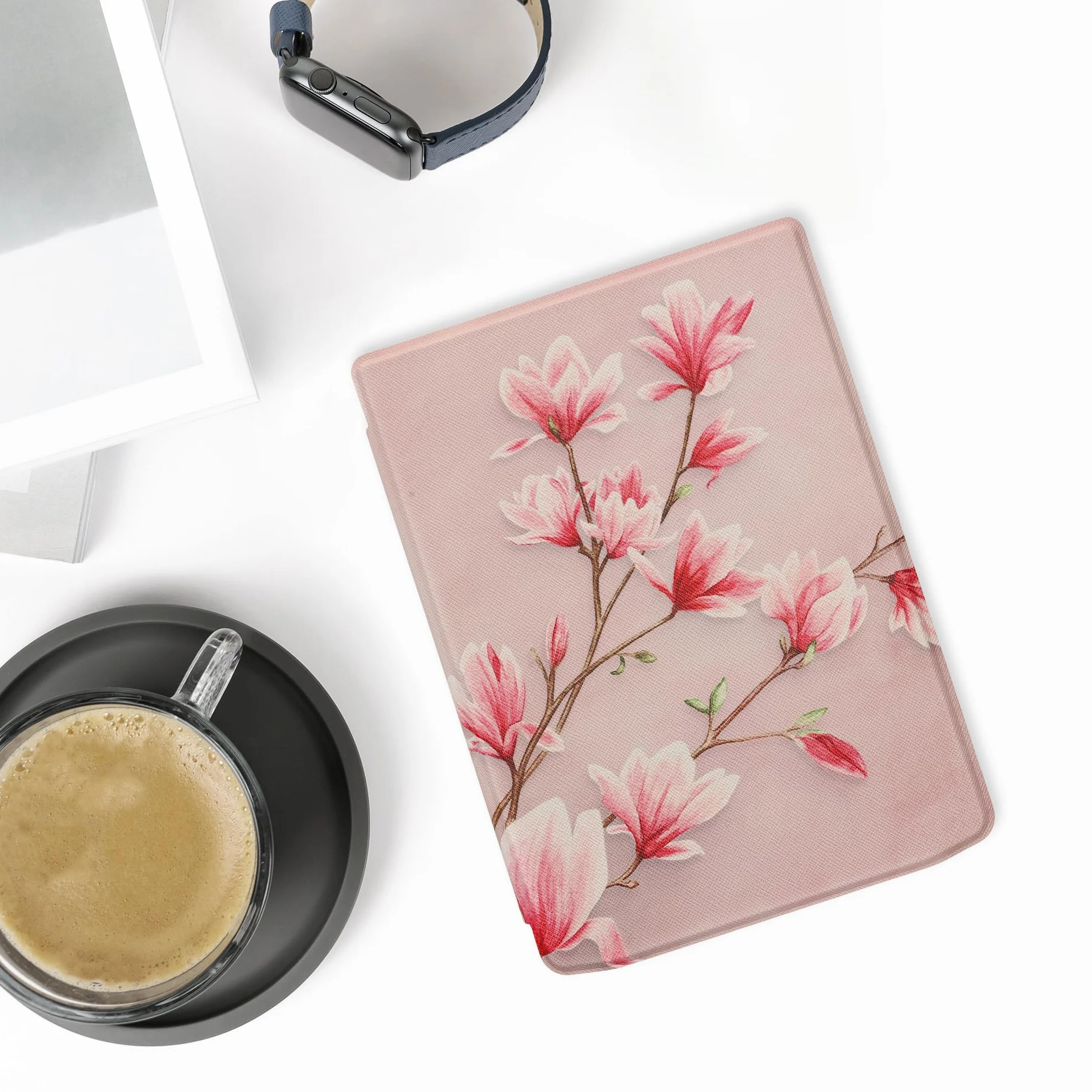 kwmobile Etui kompatybilne z Pocketbook InkPad 4 / Color 3 / Color 2 / Vivlio InkPad 4 / InkPad Color 3 etui - pokrowiec na czytnik e-booków - magnolie różowy/biały/zakurzony róż