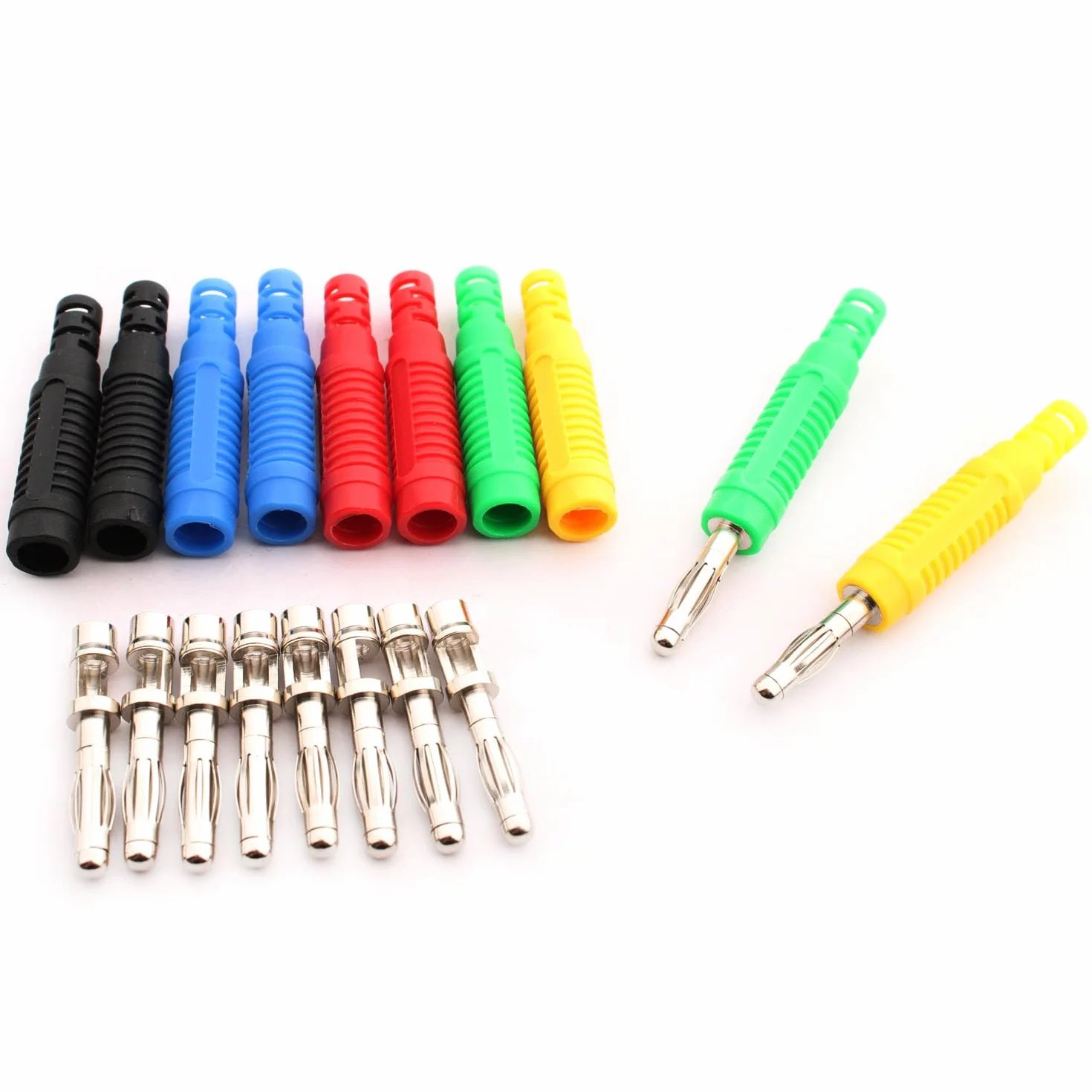 RUNCCI-YUN 10 szt. izolowanych wtyczek bananowych 4 mm, 4 mm wtyk bananowy do przewodów testowych multimetru (czarny niebieski czerwony zielony żółty)