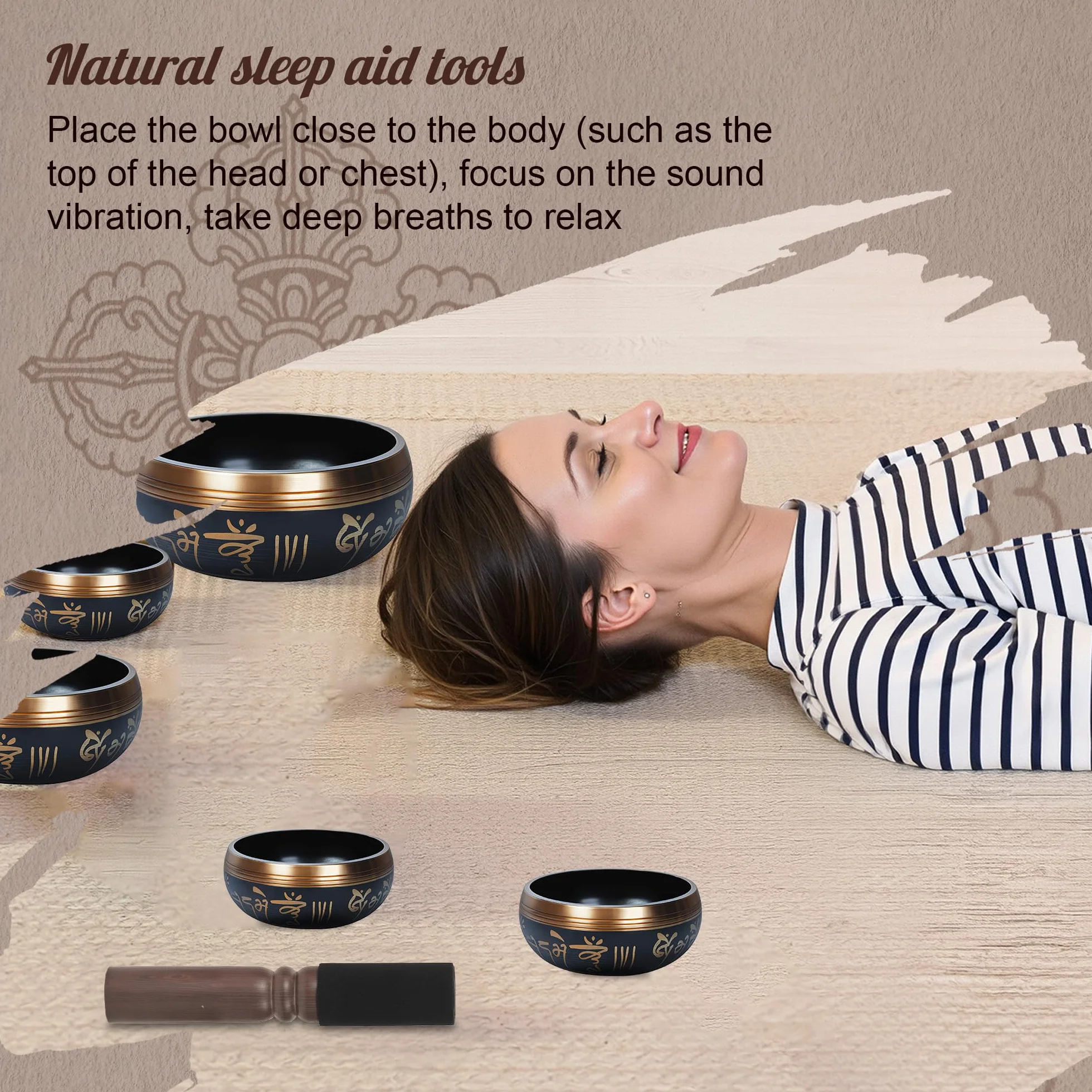 Tybetańska misa dźwiękowa 9 cm, Singing Bowl z perkusją i poduszką, łatwa do gry, ręcznie wykonana w Nepalu, do medytacji i relaksu
