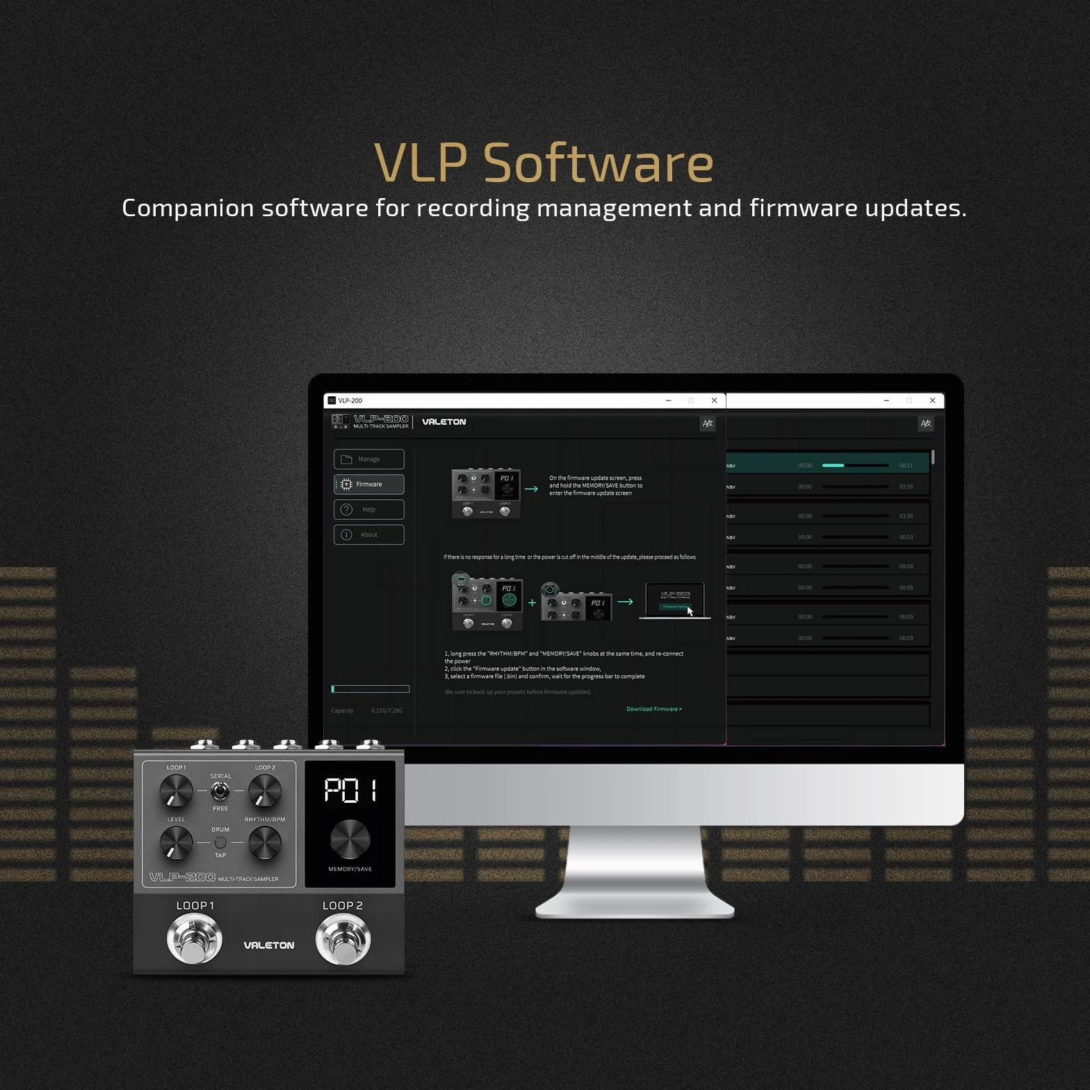 Valeton Pedał Looper Dual Track Stereo Looper do gitary, basu, klawiszy, wokalu, perkusji 99 miejsc na projekty Obsługa oprogramowania VLP-200