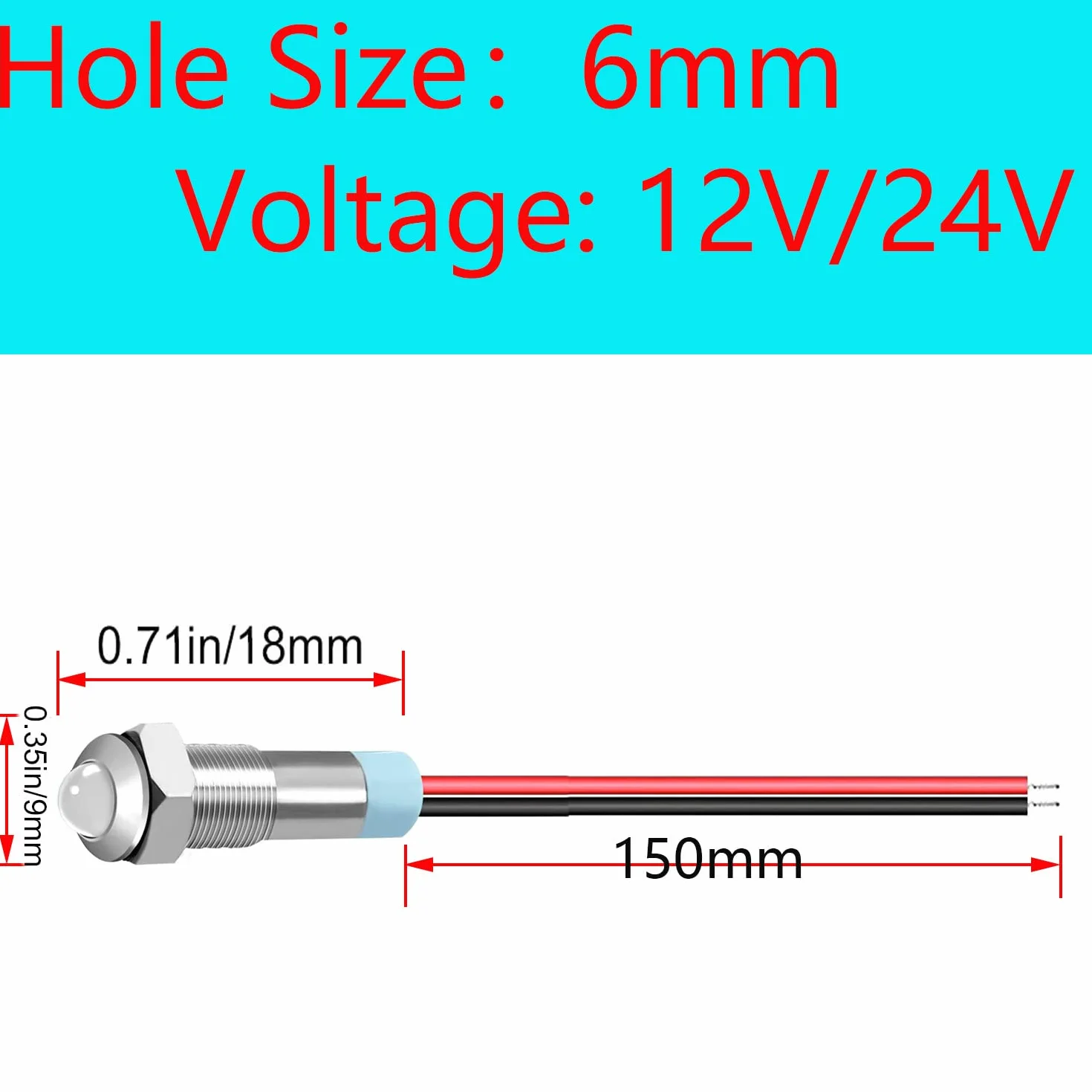 RUNCCI-YUN 10 szt. 12-24 v 6 mm 1/4" DC Metalowy wskaźnik LED, biały panel wskaźnika LED, 12 V, do vana, łodzi i innych pojazdów uniwersalnych