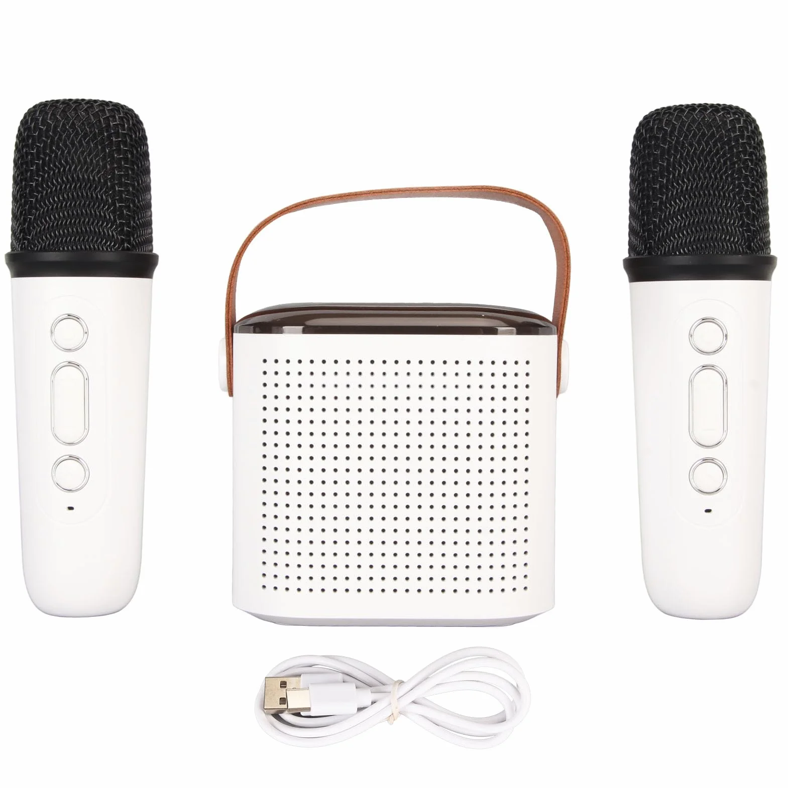 Mini Maszyna do Karaoke, Stereofoniczny Przenośny Głośnik BT z Oświetleniem RGB, Przenośny Zestaw do Karaoke z 2 Mikrofonami Bezprzewodowymi Preferowany Poziom Amatorstwa (White)