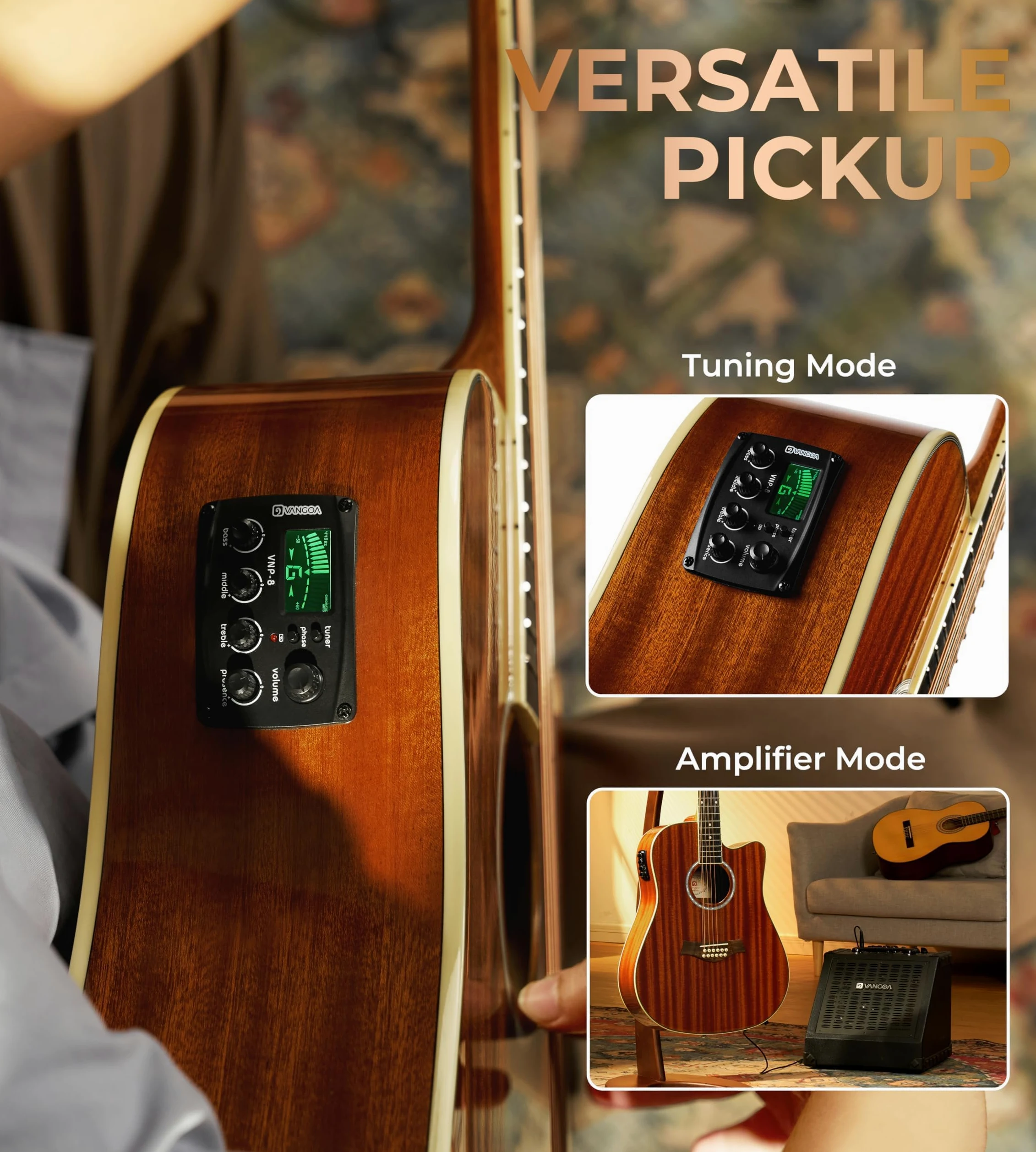 Vangoa gitara elektroakustyczna 12 strun dla początkujących, średniozaawansowanych, dorosłych, nastolatków, 41 cali, korpus z Sapele, zestaw startowy z ulepszonymi elementami, dla praworęcznych
