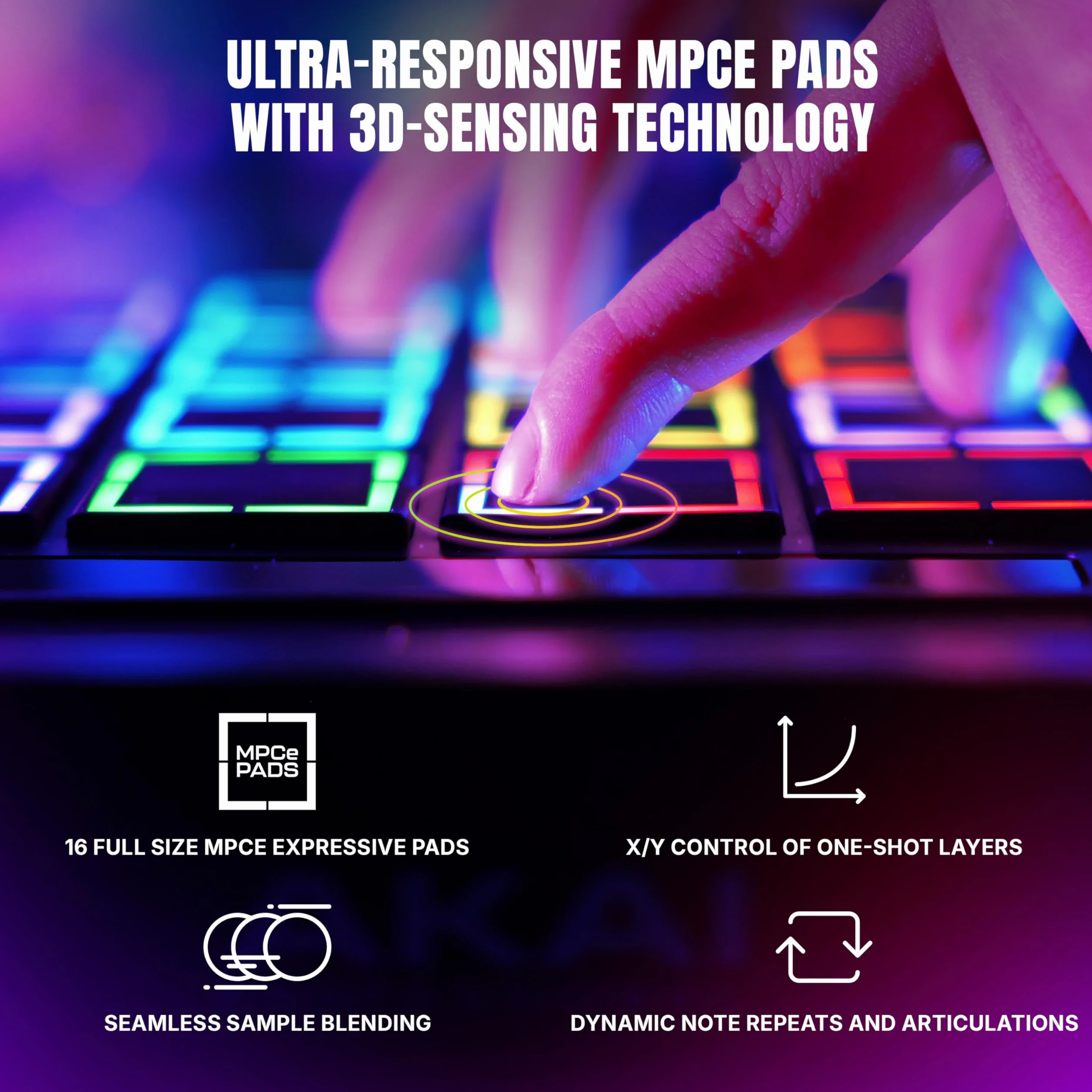 Akai Professional MPC Live III Przenośne centrum produkcji muzycznej z padami MPCe, sekwencerem, ekranem dotykowym, mikrofonem, monitorami, interfejsem audio, Wi-Fi, Bluetooth, baterią, touchstripem