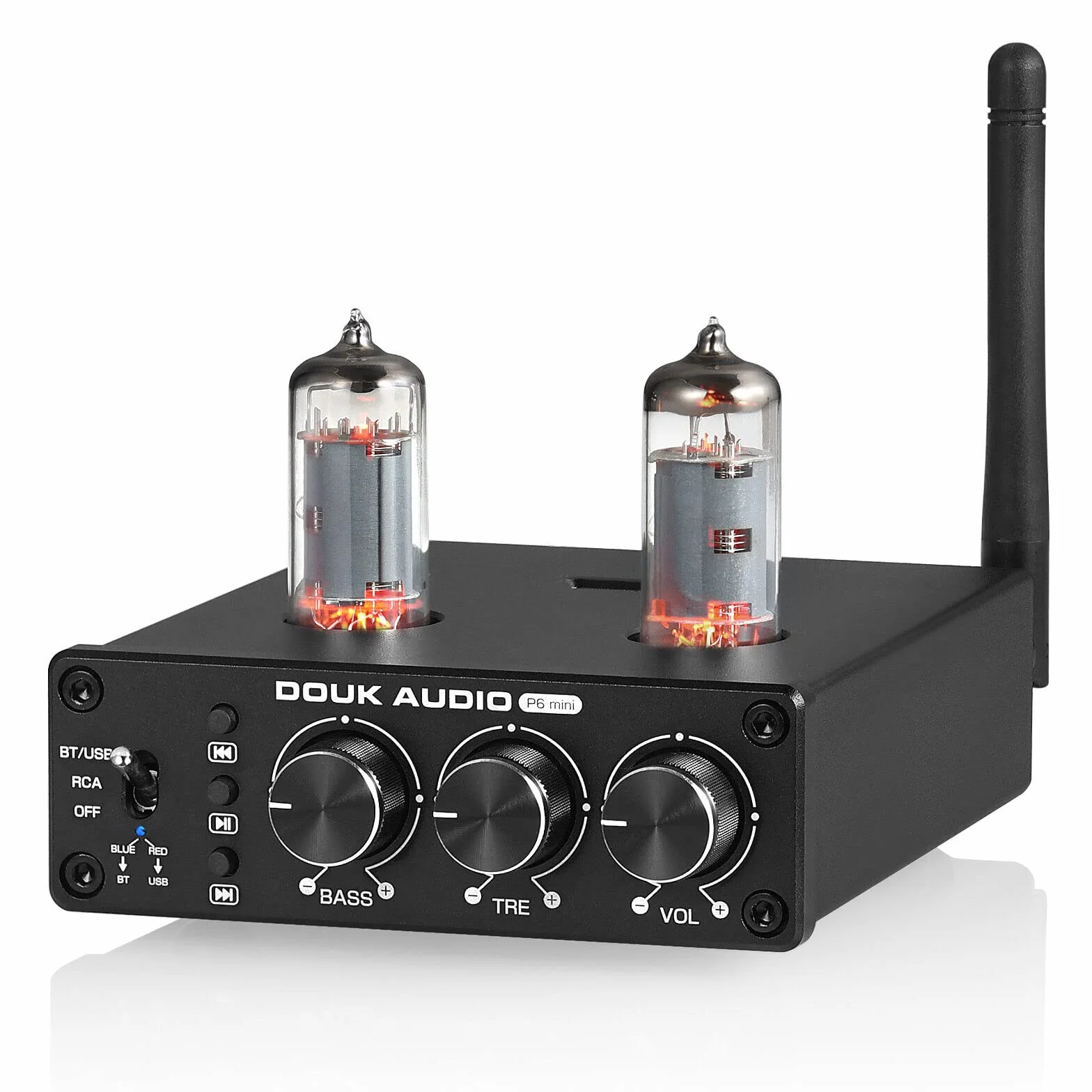 Douk Audio P6-mini HiFi Bluetooth przedwzmacniacz lampowy Mini Stereo Valve przedwzmacniacz Tube Preamp z kontrolą tonów wysokich i niskich do domowego systemu kinowego