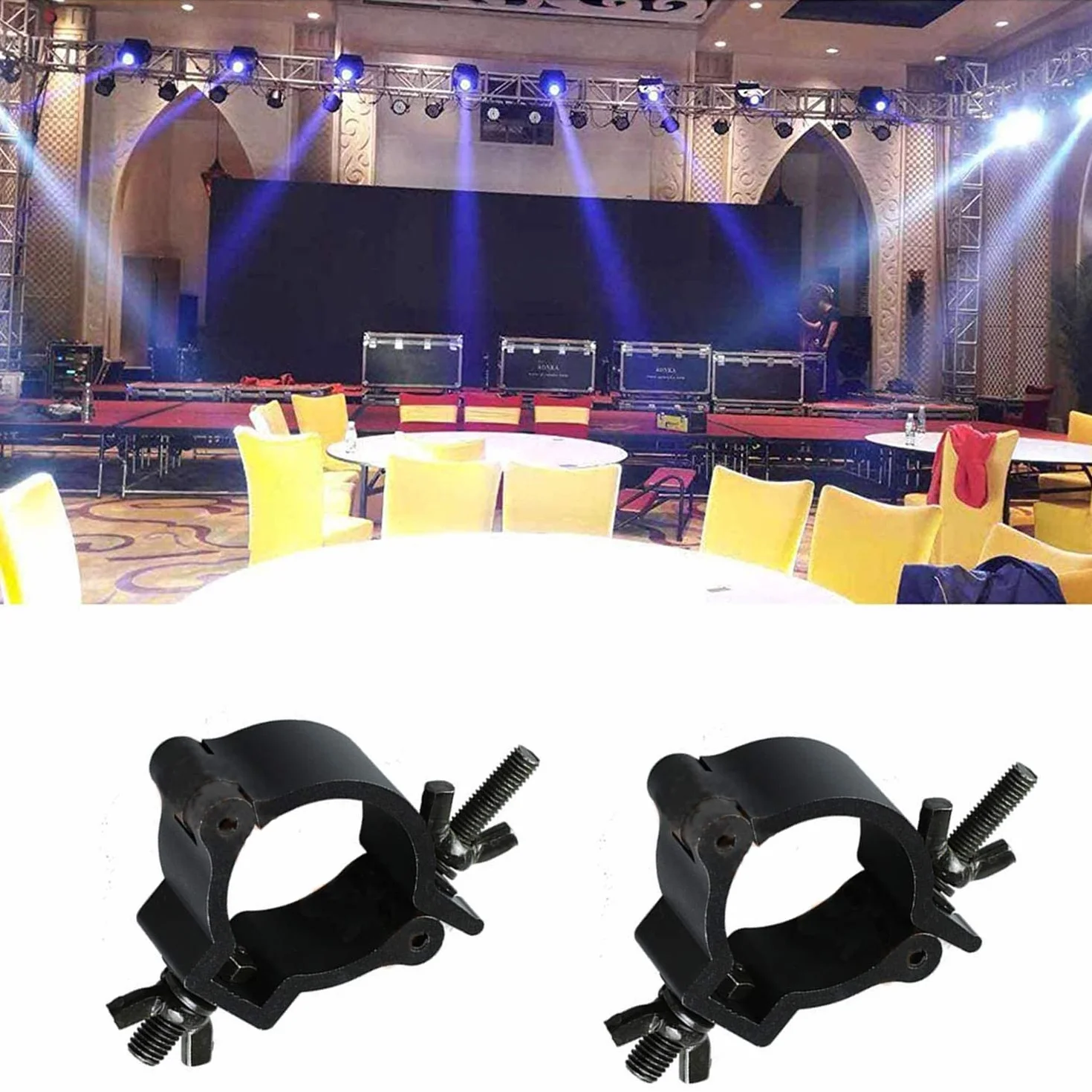2 szt. aluminiowy czarny zacisk do połowy łącznika, światło sceniczne Zaciski O i stojaki DJ Kratownica zastosowanie do poruszania się wiązką głowy, akcesoria do oświetlenia scenicznego LED (48-513 mm 100 kg)