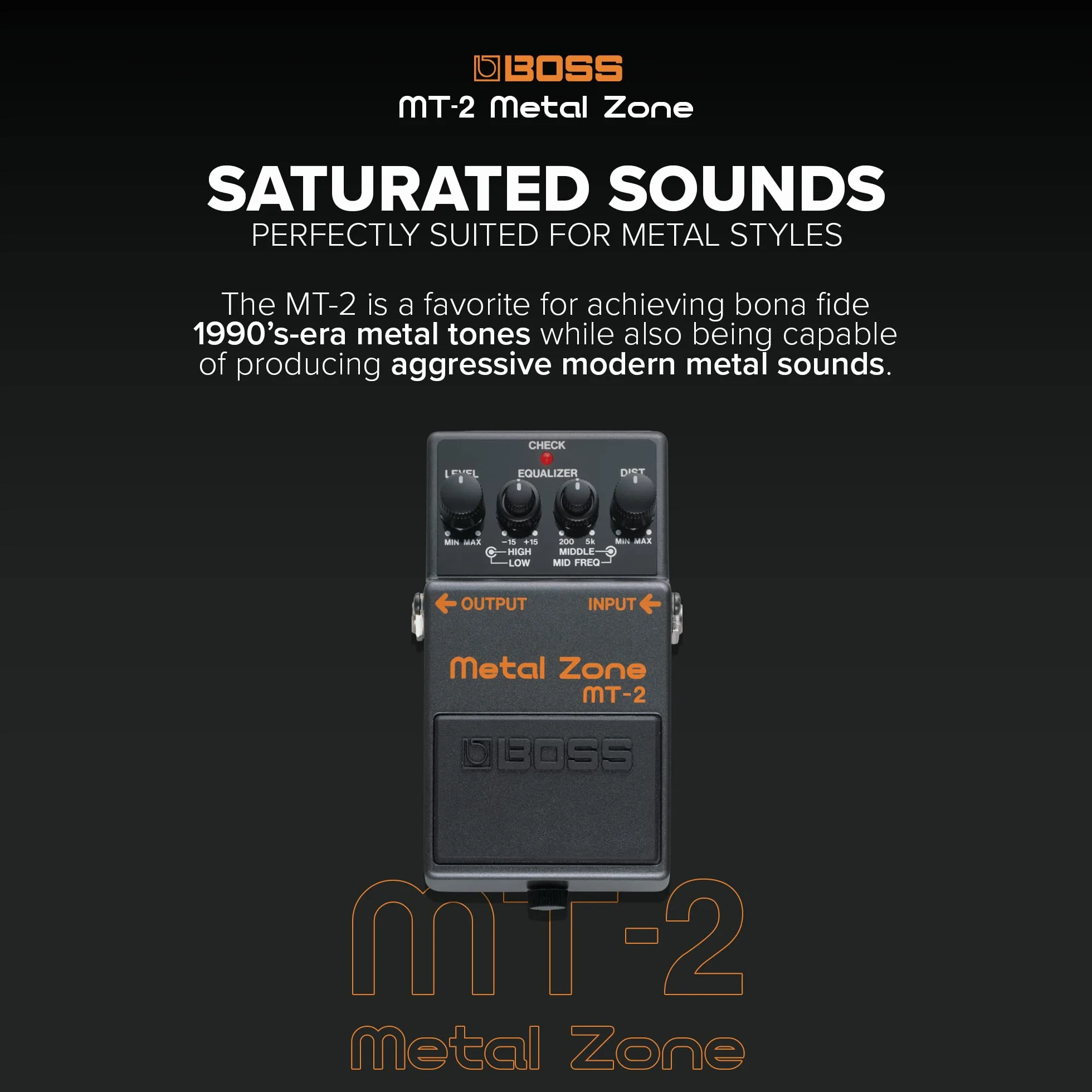 BOSS MT-2 Classic Metal Zone Pedał Efektów Gitarowy Basowy Dwustopniowy Wzmocnienie Trójzakresowy Korektor