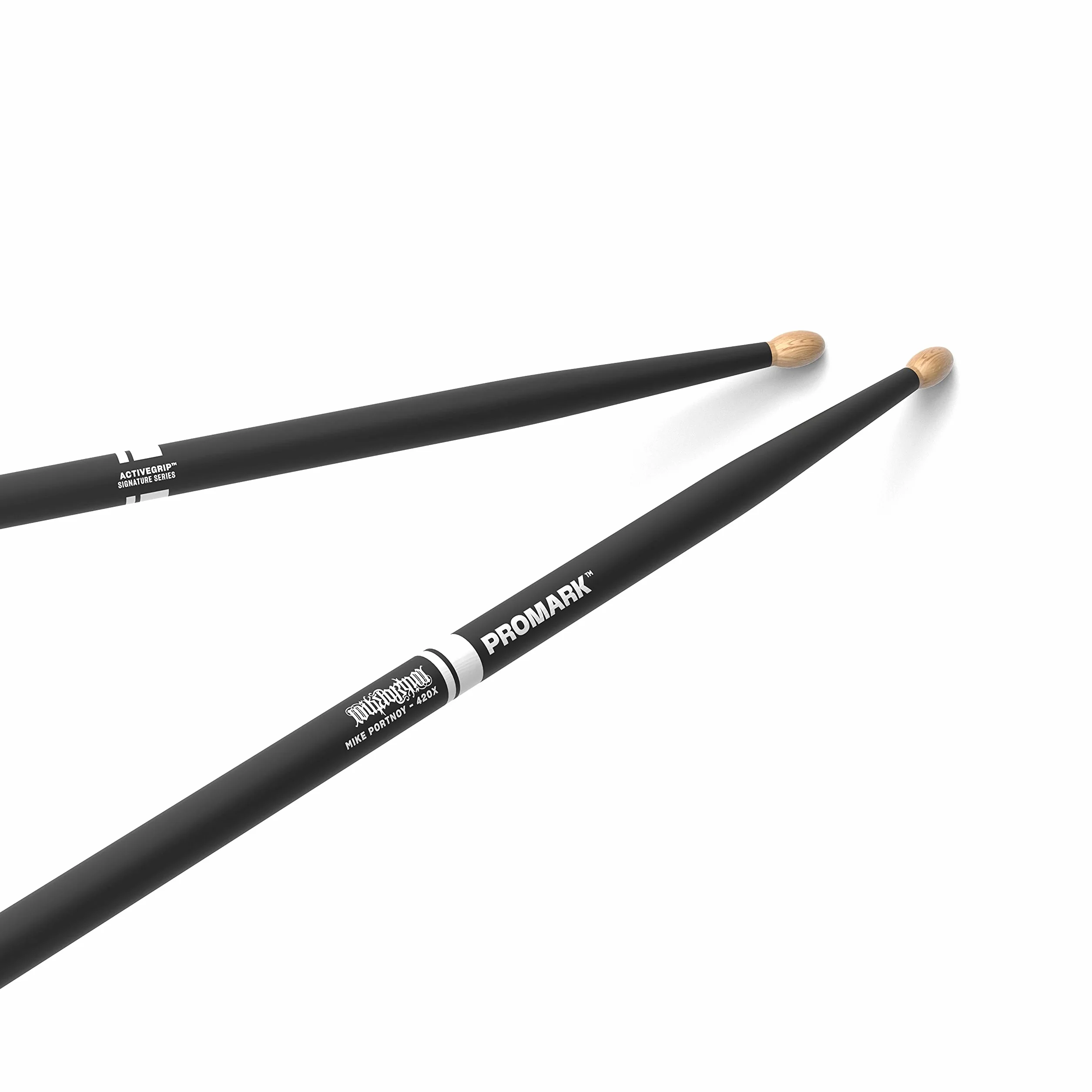 ProMark Hikorowe pałeczki perkusyjne Mike Portnoy ActiveGrip, bezpieczny, wygodny chwyt, bardziej przyczepne podczas pocenia dłoni, aktywne wykończenie uchwytu, owalna drewniana końcówka, 1 para