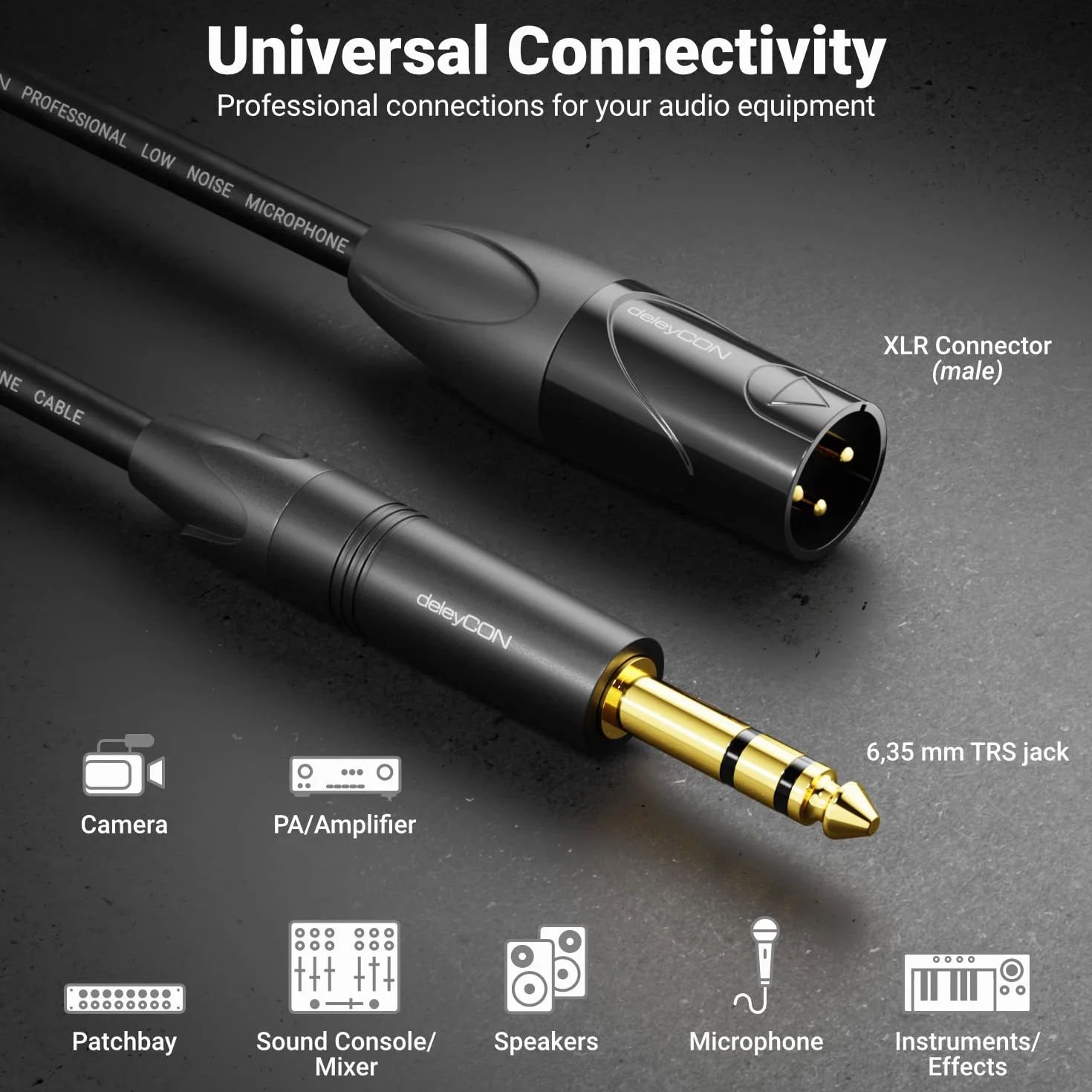 deleyCON 4m XLR na 6,35mm Klinke Stereo - Kabel Mikrofonowy Audio Adapter AUX - Jakość Studyjna - z Czystej Miedzi OFC (AWG24) XLR Wtyk na Klinke 6,35mm Wtyk - Metalowa Blokada