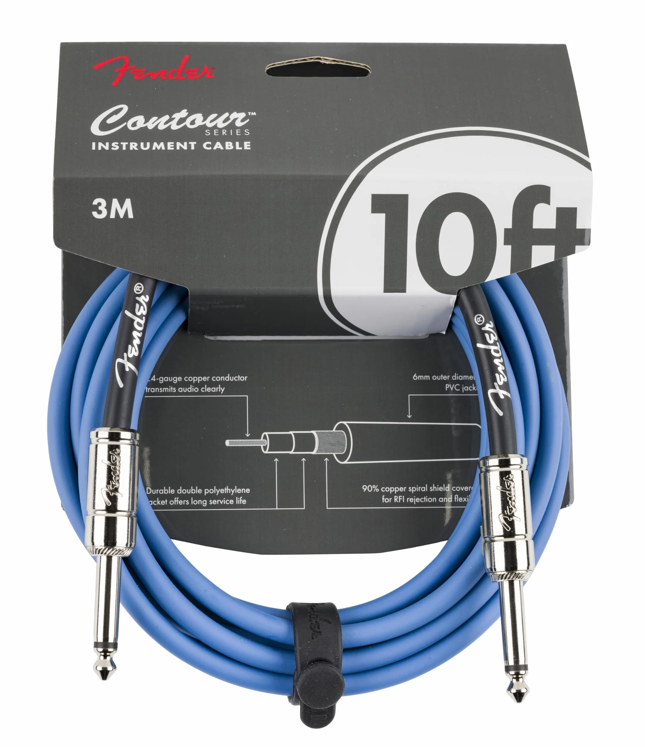 Fender Contour Instrument Cable, Stocking Stuffers, Guitar Cable, Guitar Accessories, Straight/Straight, Lake Placid Blue, 10 ft