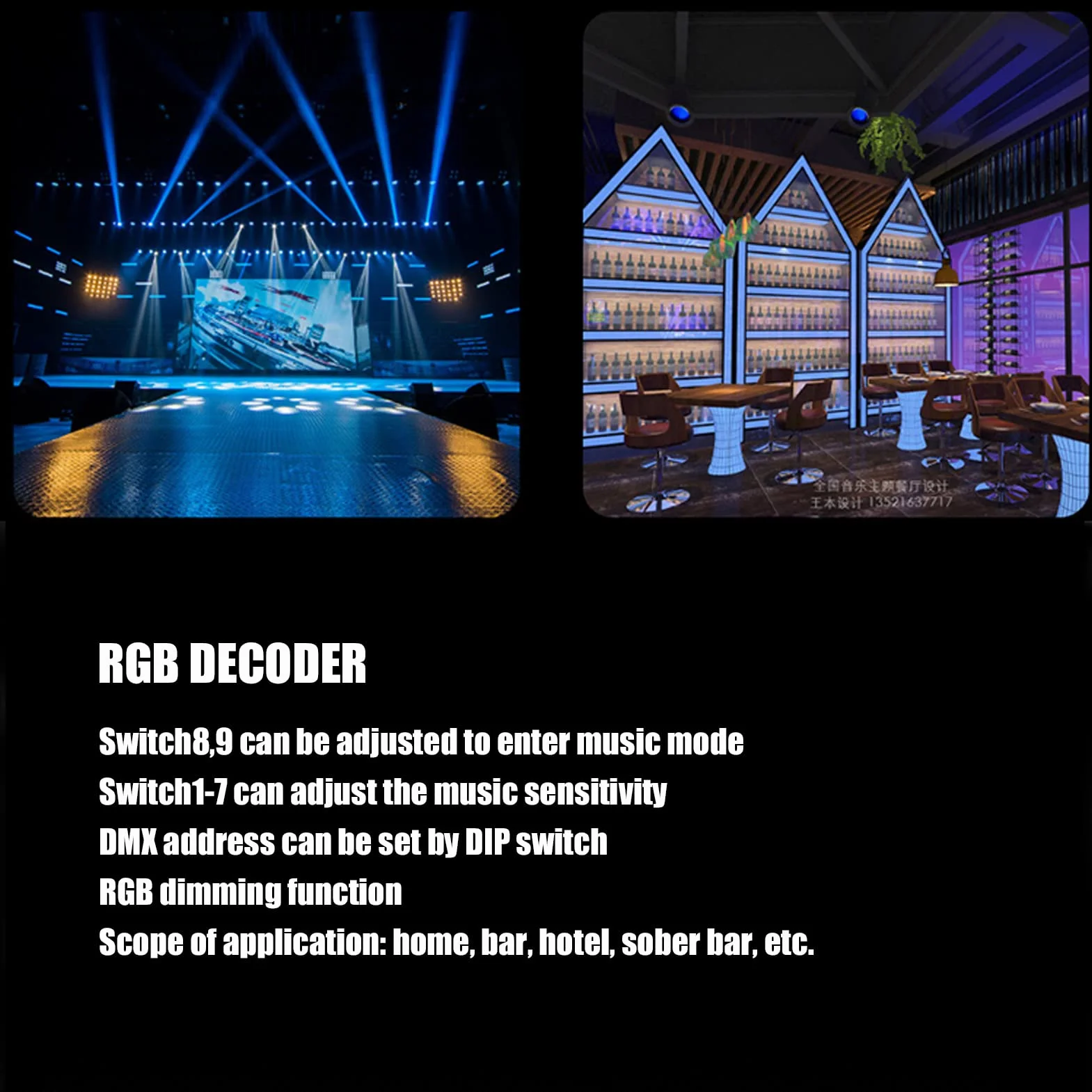 Kontroler Dekodera DMX 512 LED, 4-kanałowy Sterownik RGBW LED Strip Light DC12V-24V z Angielską Instrukcją Obsługi do Regulacji Koloru światła(8A na kanał)