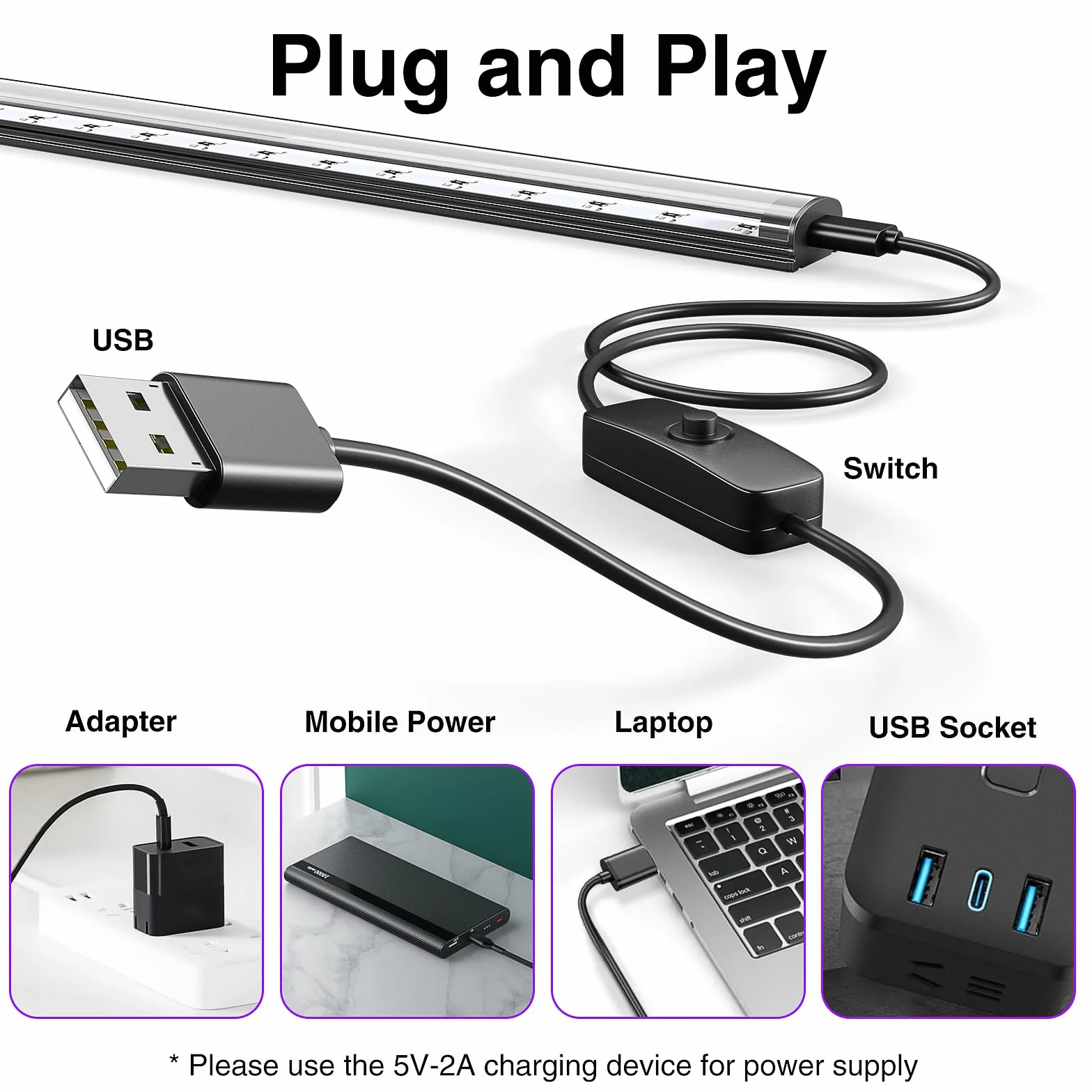 Onforu 10 W czarna rura świetlna, USB 28 cm czarna lampa świetlna, 385-400 nm światło UV, czarne światło LED Bar do klubu nocnego, klubu, imprezy glow, akcesoria imprezowe, dekoracje na Halloween, 4