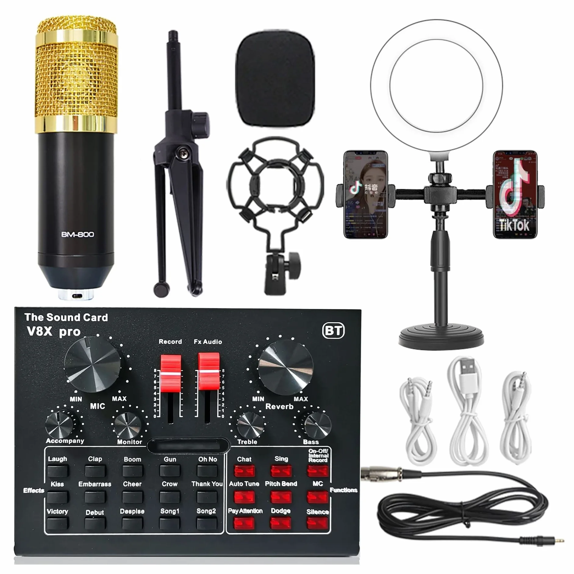 Mikser Muzyki, Zestaw mikrofonu mikrofonu z mikrofonem skraplacza V8 na żywo karta dźwiękowa BM800 Mikrofon telefon komórkowy komputer Universal Sound Card Mikser DźWięKóW Do PrzesyłAnia Strumienioweg