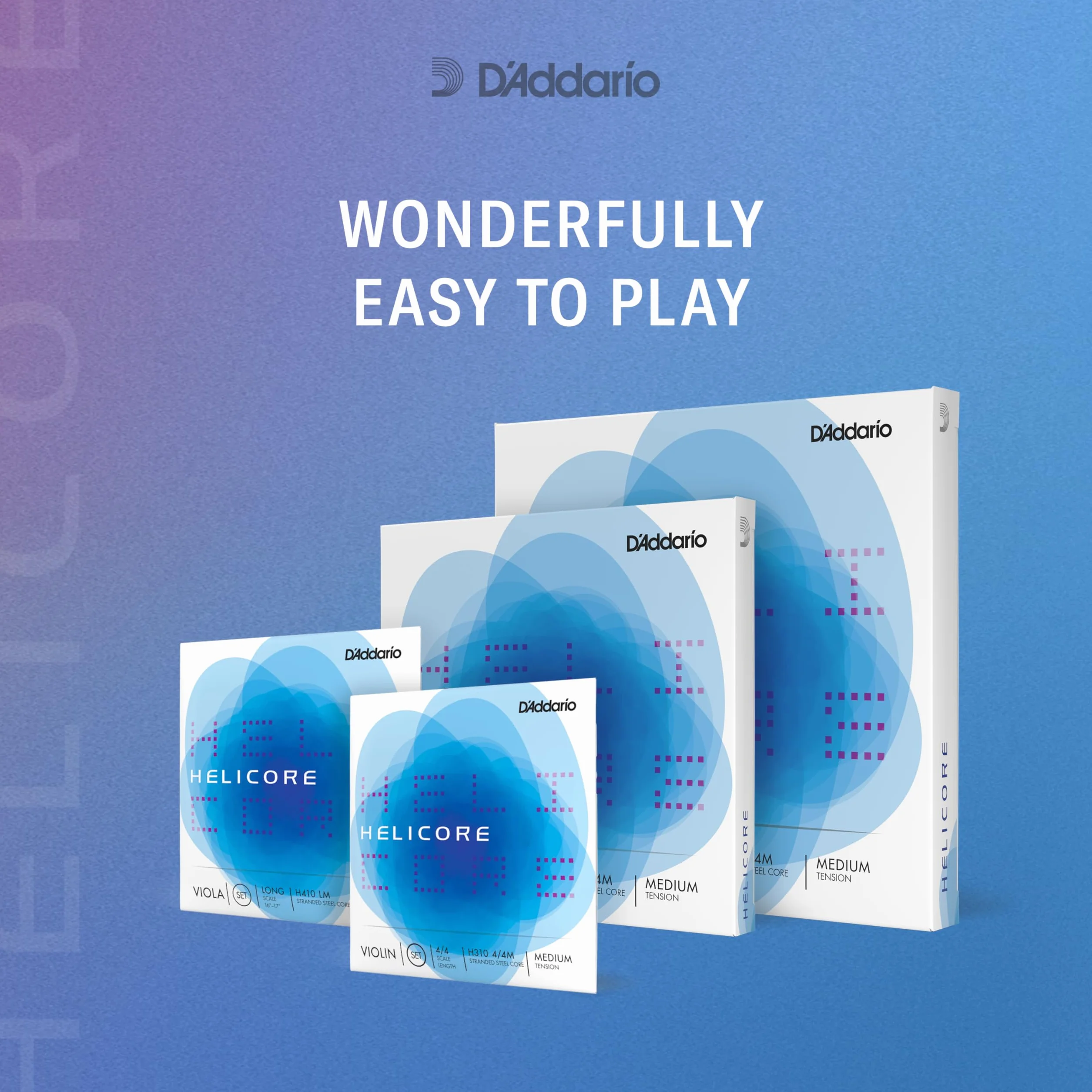 D'Addario Helicore Skala 1/4 średnie napięcie skrzypce zestaw strun