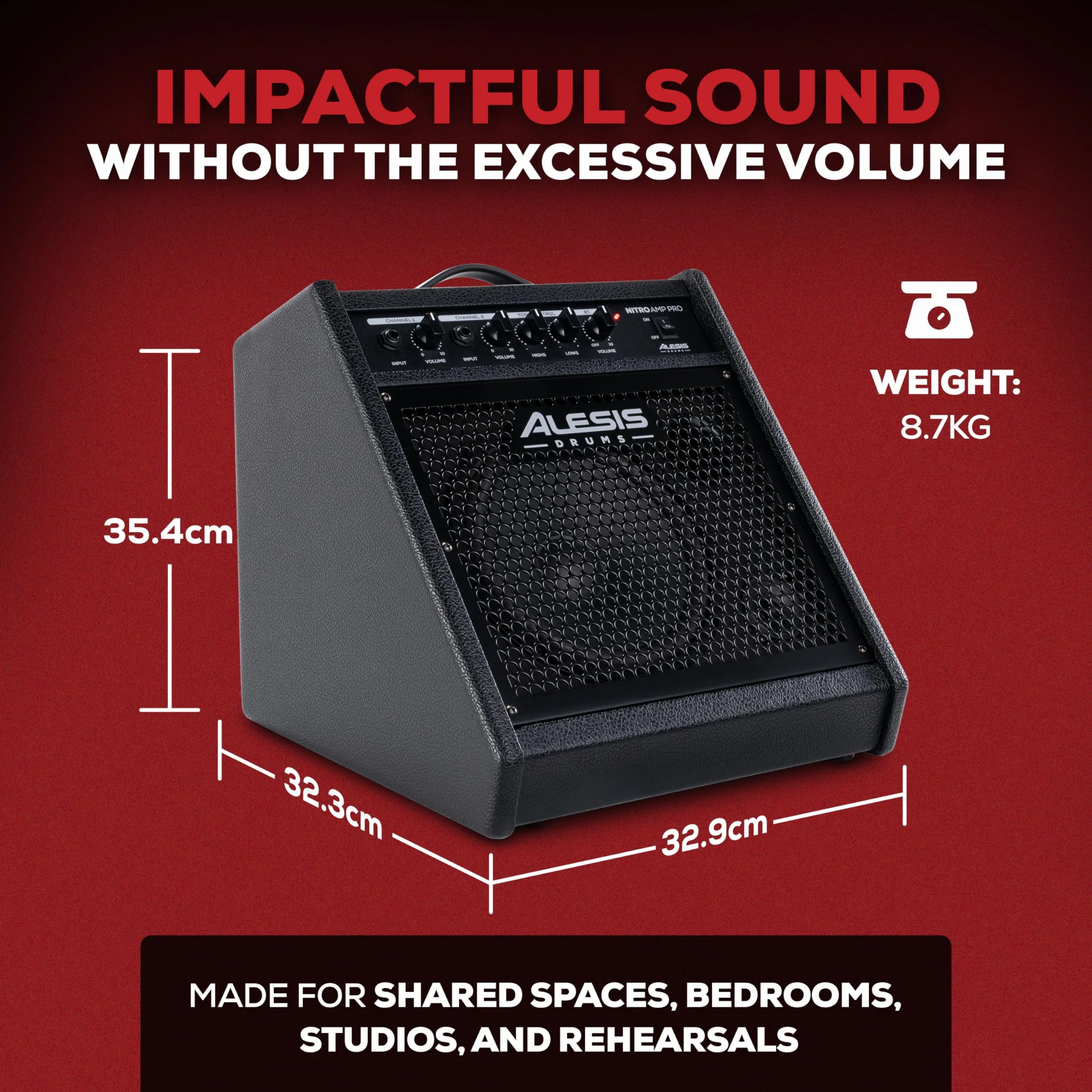 Alesis Nitro Amp Pro 80 W - Kompaktowy Głośnik Podłogowy do Perkusji Elektronicznej, z Bluetooth, Głośnikiem Niskotonowym 8″, EQ, Dodatkowym Wejściem Liniowym, Uniwersalna Kompatybilność zestawu E-Kit