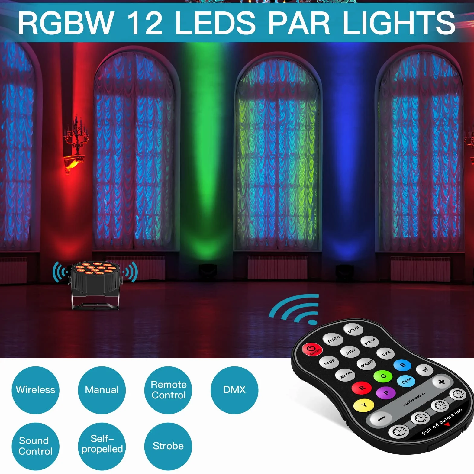 2 sztuki LED RGBW akumulator, 12 diod LED z pilotem rozrządu, D MX 8CH oświetlenie wieczorowe dla DJ-a, na imprezę, bar, Boże Narodzenie, wesele