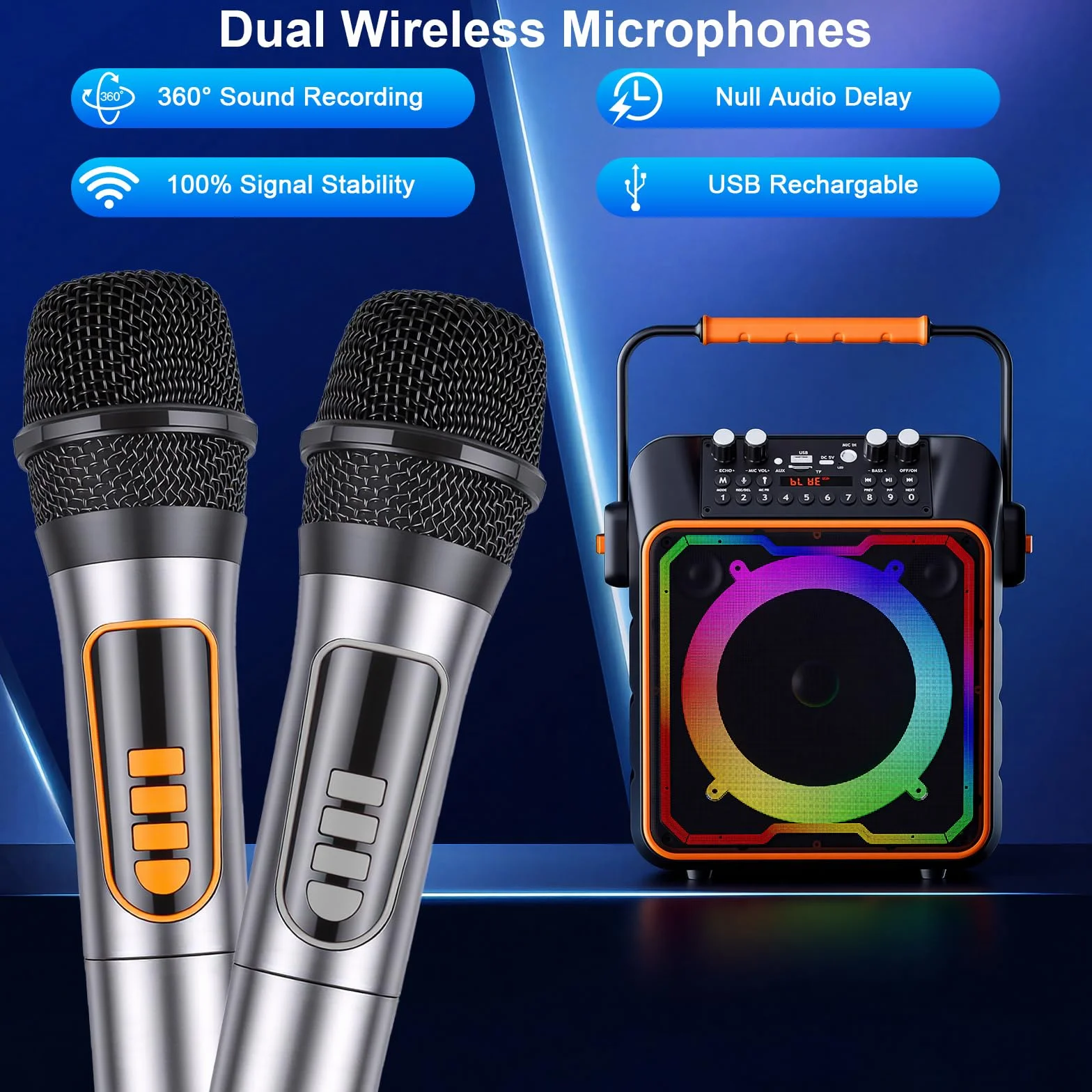 urządzenie do karaoke z 2 mikrofonami dla dorosłych i dzieci, Bluetooth głośnik z przedwzmacniaczem dla mikrofonów, przenośna instalacja do karaoke Bluetooth, box na imprezę do karaoke