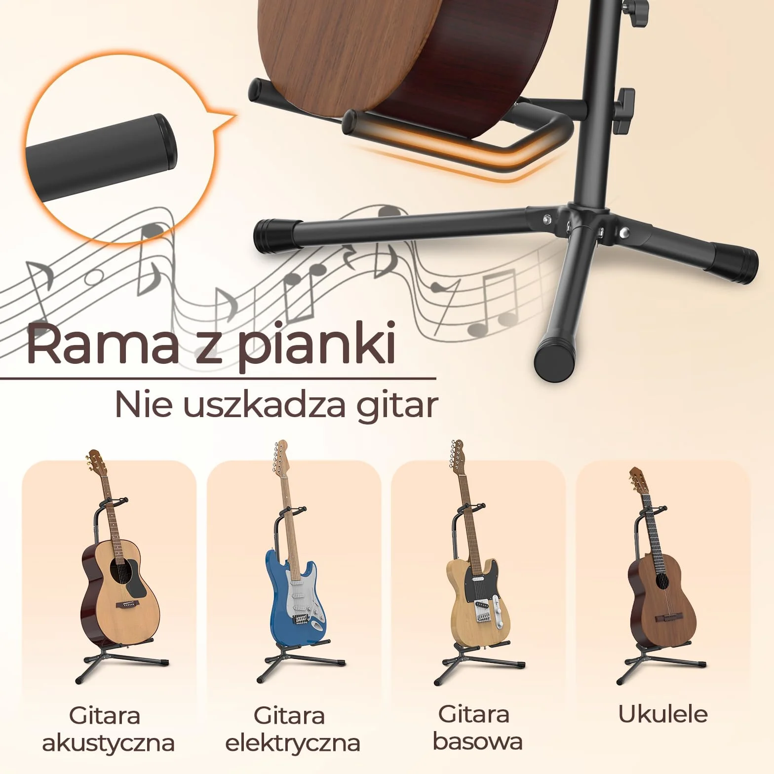 GLEAM Stojak na gitarę – regulowany do gitar elektrycznych, akustycznych i basowych, akcesoria gitarowe