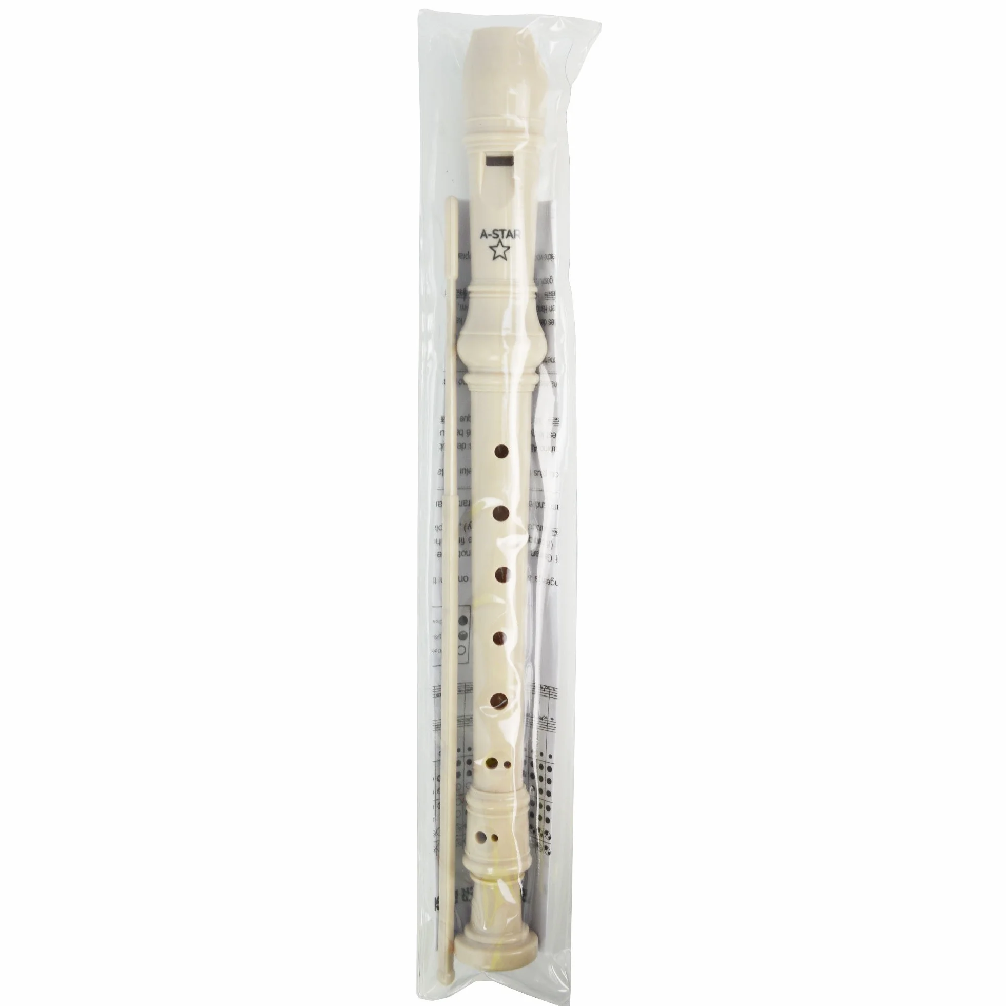 A-Star Sopran/Descant School Recorder Instrument, angielski/barokowy palcowanie-klucz C z wykresem do nauki, torbą, prętem do czyszczenia-beżowy