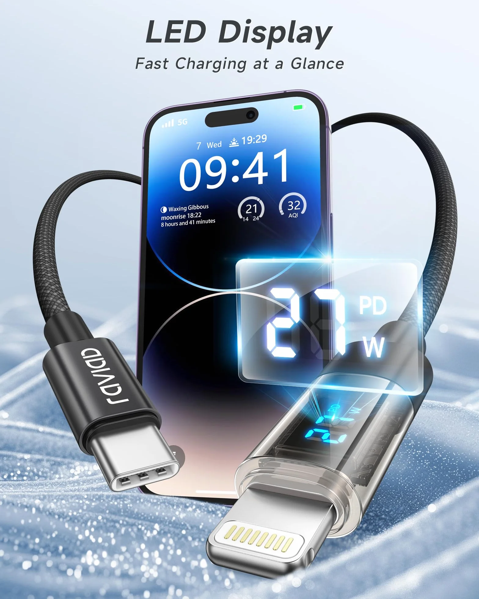 RAVIAD Kabel USB C na Lightning 2 m [certyfikat MFi] nylonowy kabel iPhone USB typu C, szybkie ładowanie, do iPhone 14/13/13 Pro/13 Pro Max/12 Mini/11 Pro/11 Pro Max/11/SE 2020/XR/XS/X/8/8 Plus