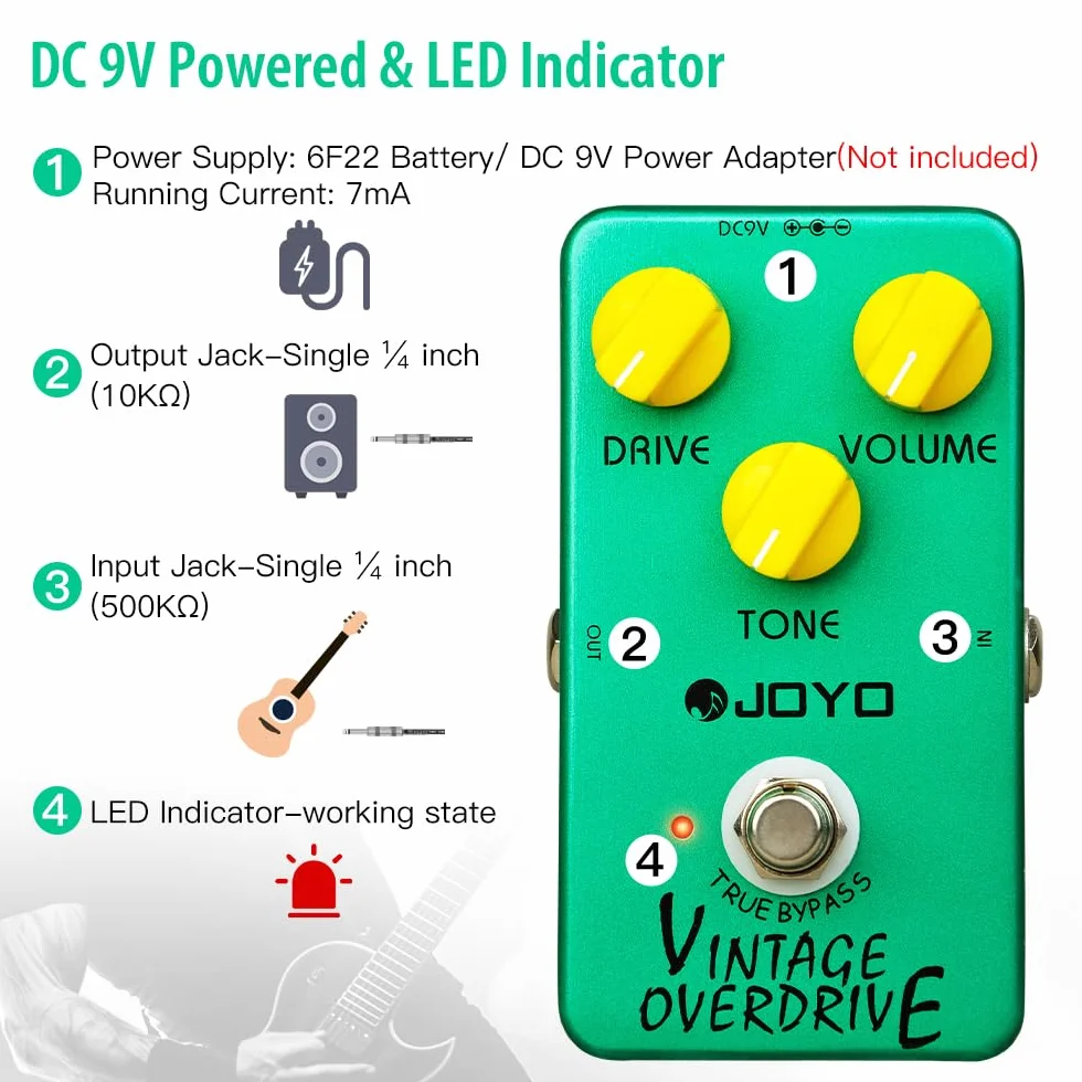 JOYO Vintage Overdrive Classic Tube Screamer do efektów gitary elektrycznej - True Bypass (JF-01)