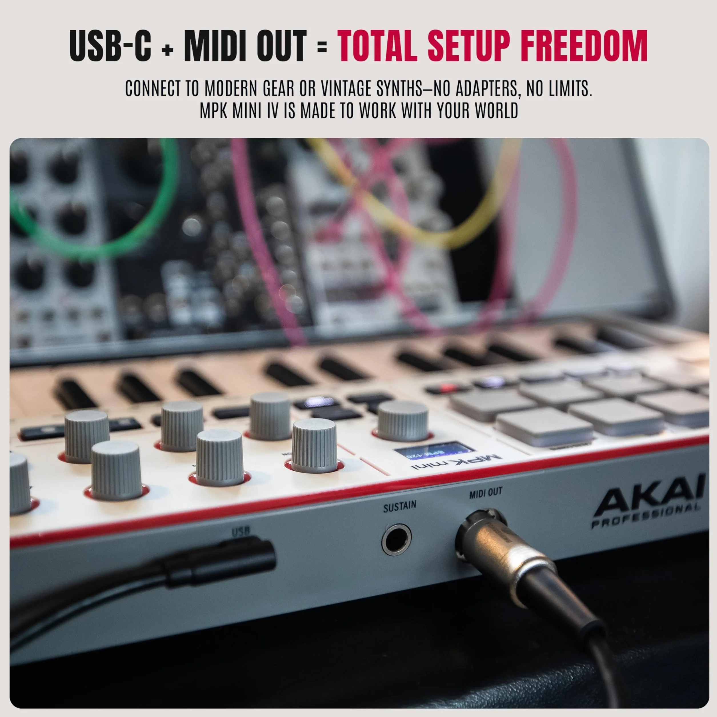 Akai Professional MPK Mini IV Klawiatura MIDI USB-C dla Początkujących i Producentów- Pady Perkusyjne MPC, Koła Pitch & Mod, Oprogramowanie do Produkcji, Pakiet Pźwiękowy Native Instruments, Szary