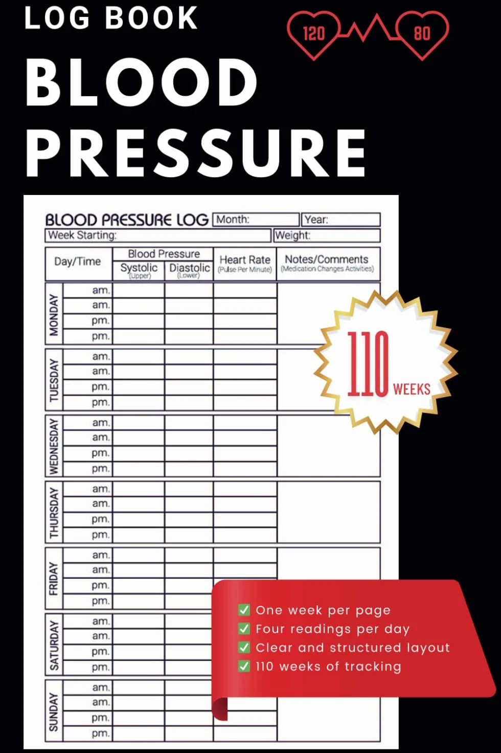 Blood Pressure Log Book: Pressure Measurement Log – Accuracy and Control
