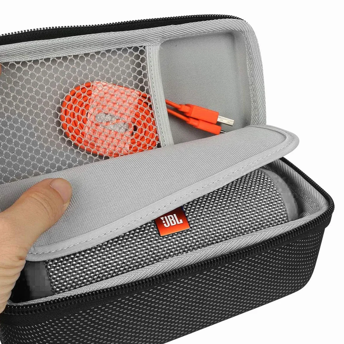 co2CREA Twarde etui ochronne do JBL Flip 6 Flip 5, głośnik Bluetooth, przenośny, wodoszczelny, tylko pokrowiec ochronny, czarny + szary wewnątrz, for Flip 3/4/5/6, walizka na bagaż