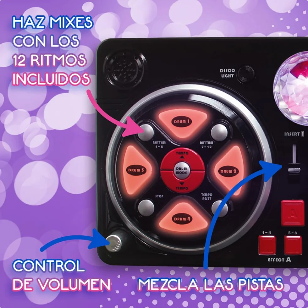 Deqube - Mikser DJ z różnymi podstawami i efektami, zawiera świecącą kulę disco, połączenie Bluetooth z urządzeniami, kolor czarny, średni (916D00040)