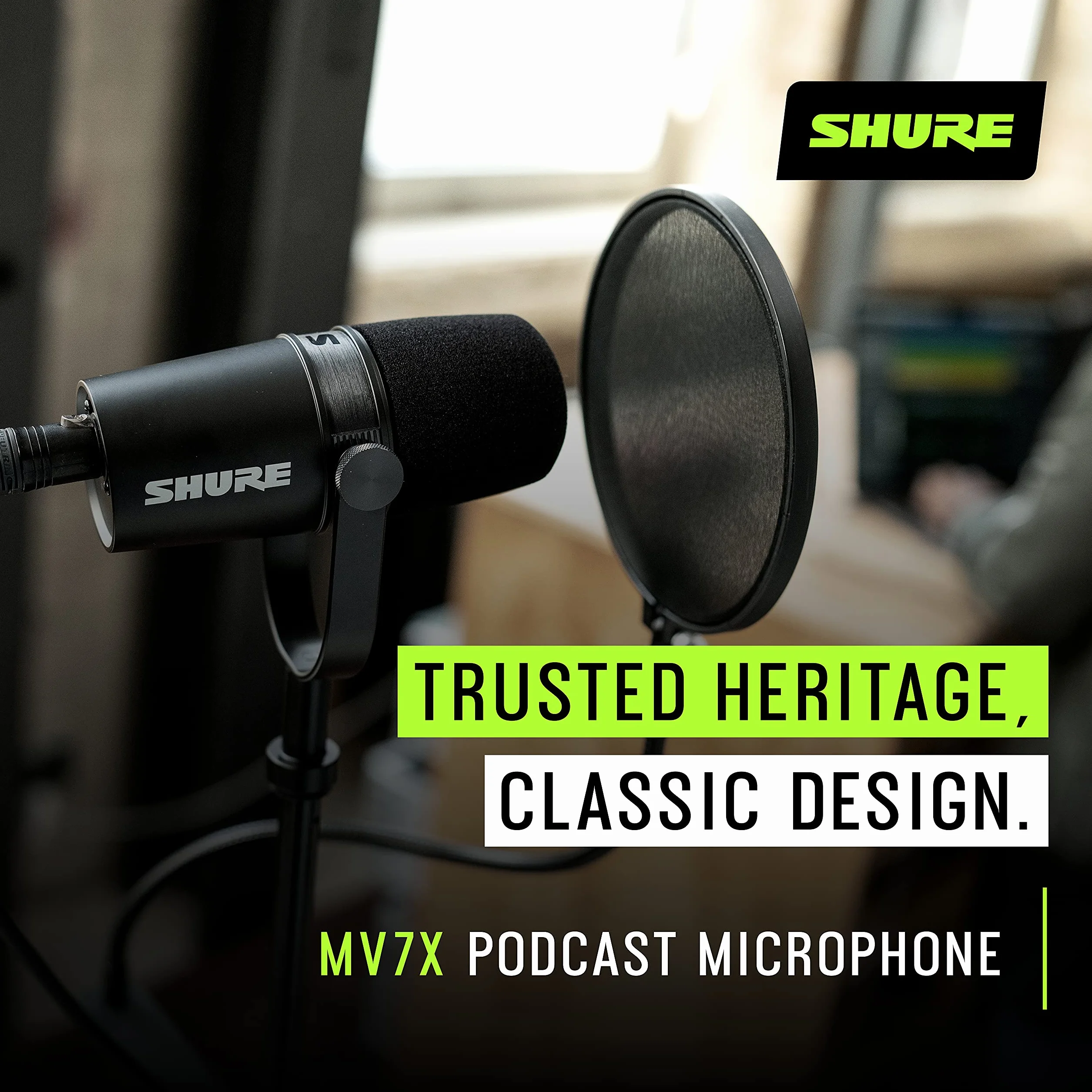 Shure MV7X XLR Pro Dynamic Mic Podcast Mikrofon - do podcastów i nagrywania wokalu, metalowa konstrukcja, kompatybilny ze statywem mikrofonowym - czarny