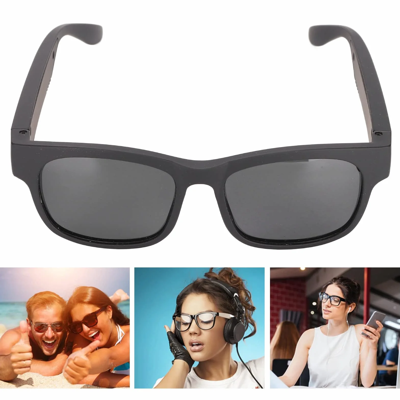 Inteligentne Okulary Przeciwsłoneczne, Stereofoniczne Bezprzewodowe Okulary Przeciwsłoneczne Bluetooth Czarne Oprawki Redukcja Szumów Inteligentne Okulary Przeciwsłoneczne ze Słuchawkami do Jazdy na R