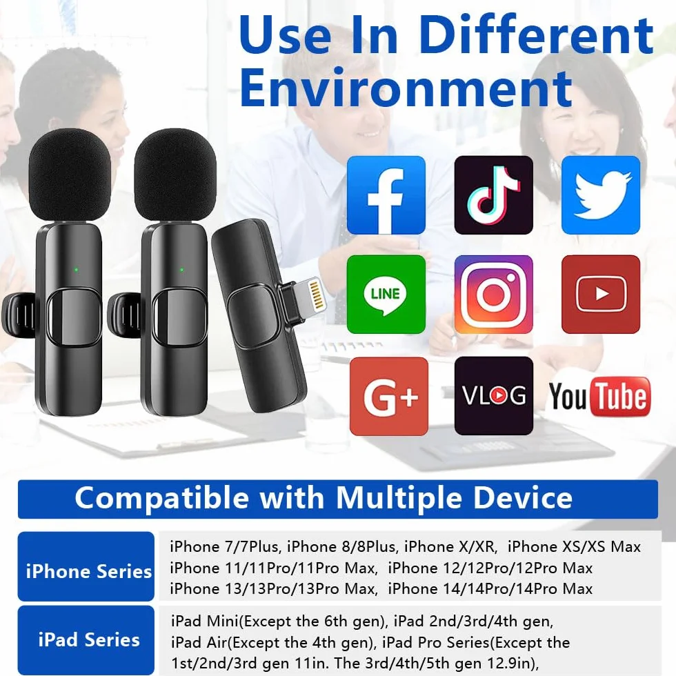 Kinizuxi Bezprzewodowy mikrofon Lavalier do iPhone'a iPad, Plug-Play Bezprzewodowy mikrofon do nagrywania wideo TikTok YouTube, mini mikrofon bezprzewodowy bez aplikacji i Bluetooth
