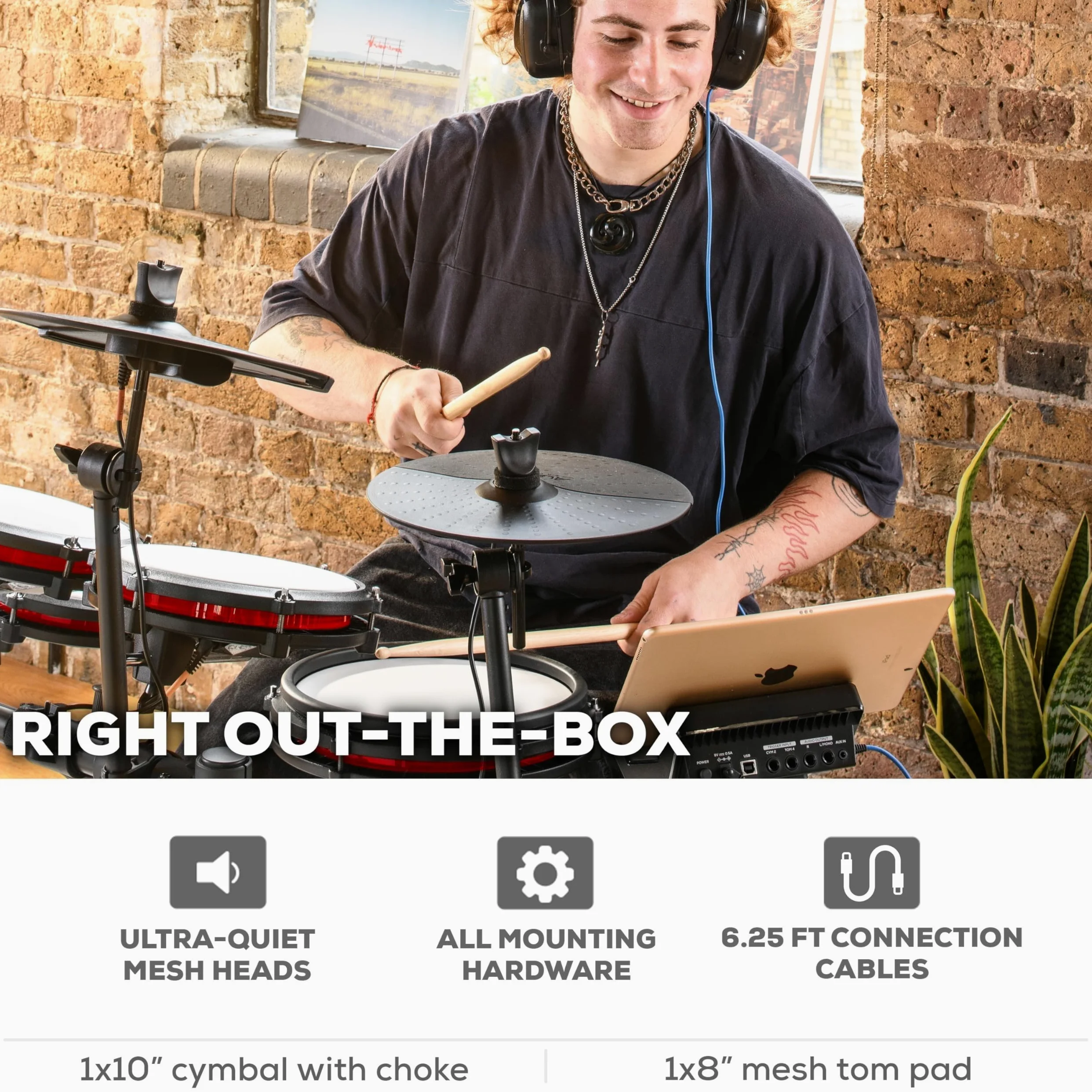 Alesis Zestaw Dodatków Drums Nitro Max - Dodatki do Perkusji Elektrycznej Nitro Max: Siatekowy Tom i 10-Calowy Talerz z Funkcją Choke i Kable Połączeniowe