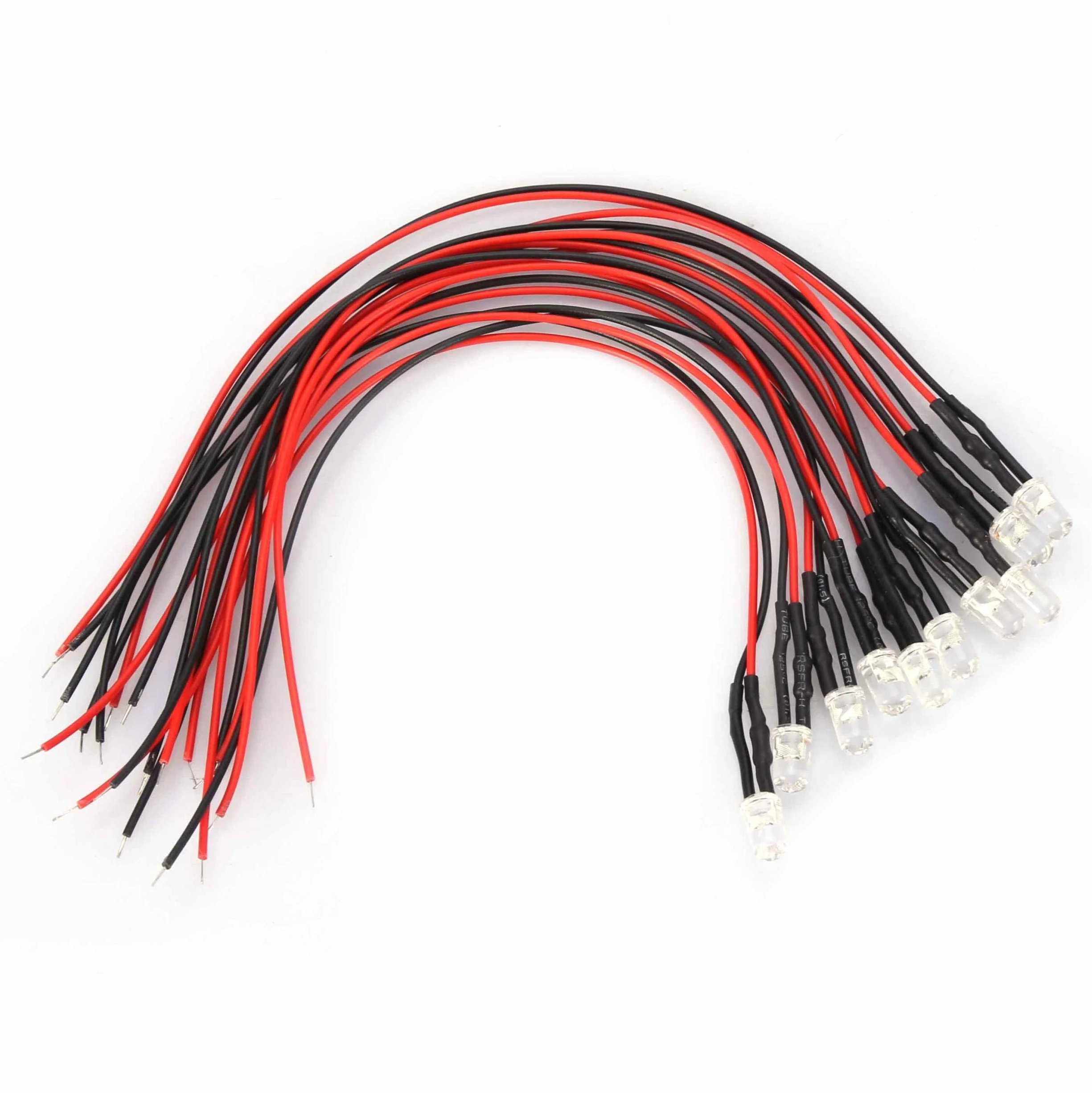 Diody LED, 10 szt. 12 V 0,06 W 5 mm kabel świetlny LED elektroluminescencyjna dioda z 20 cm wstępnie przewodowa, wielokolorowa (biała)